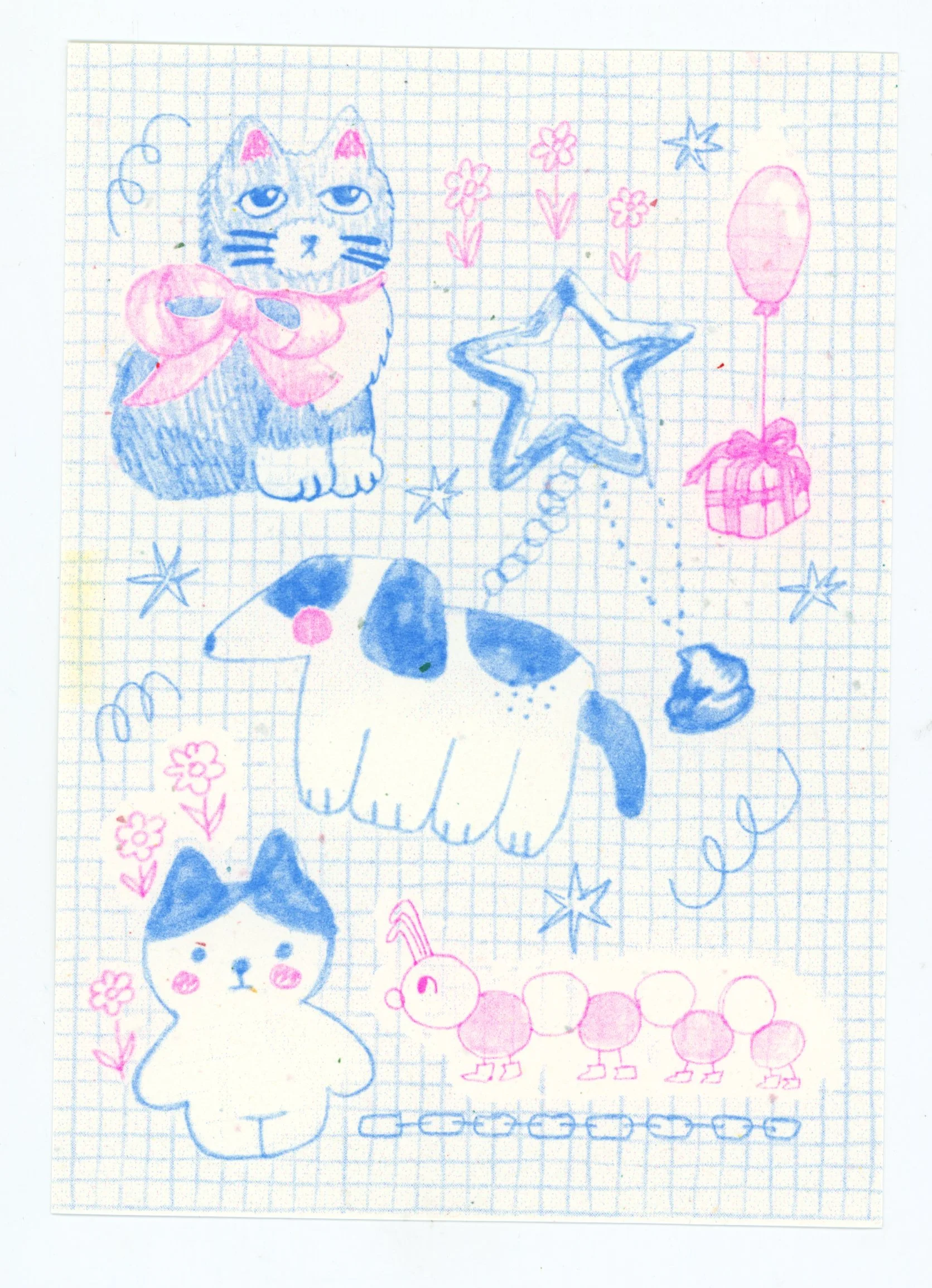 sketchbook doodles 5×7 risograph print