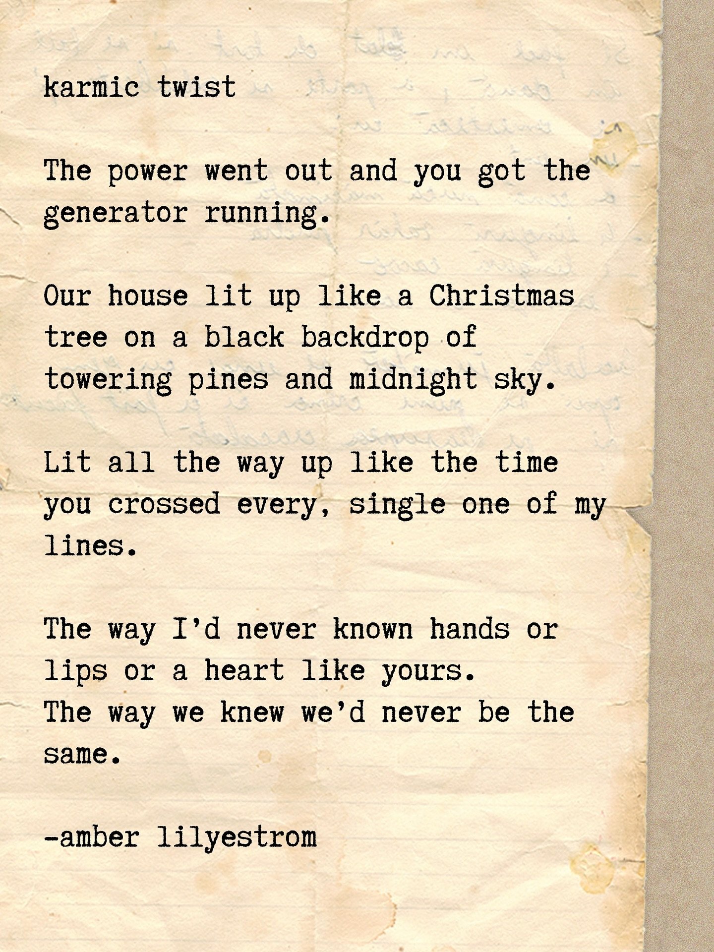 happy anniversary to my love @benlilyestrom 💛 14 years.  here&rsquo;s to 100 lifetimes more &bull; 

new poem ⬇️

karmic twist

The power went out and you got the generator running. 

Our house lit up like a Christmas tree on a backdrop of towering 
