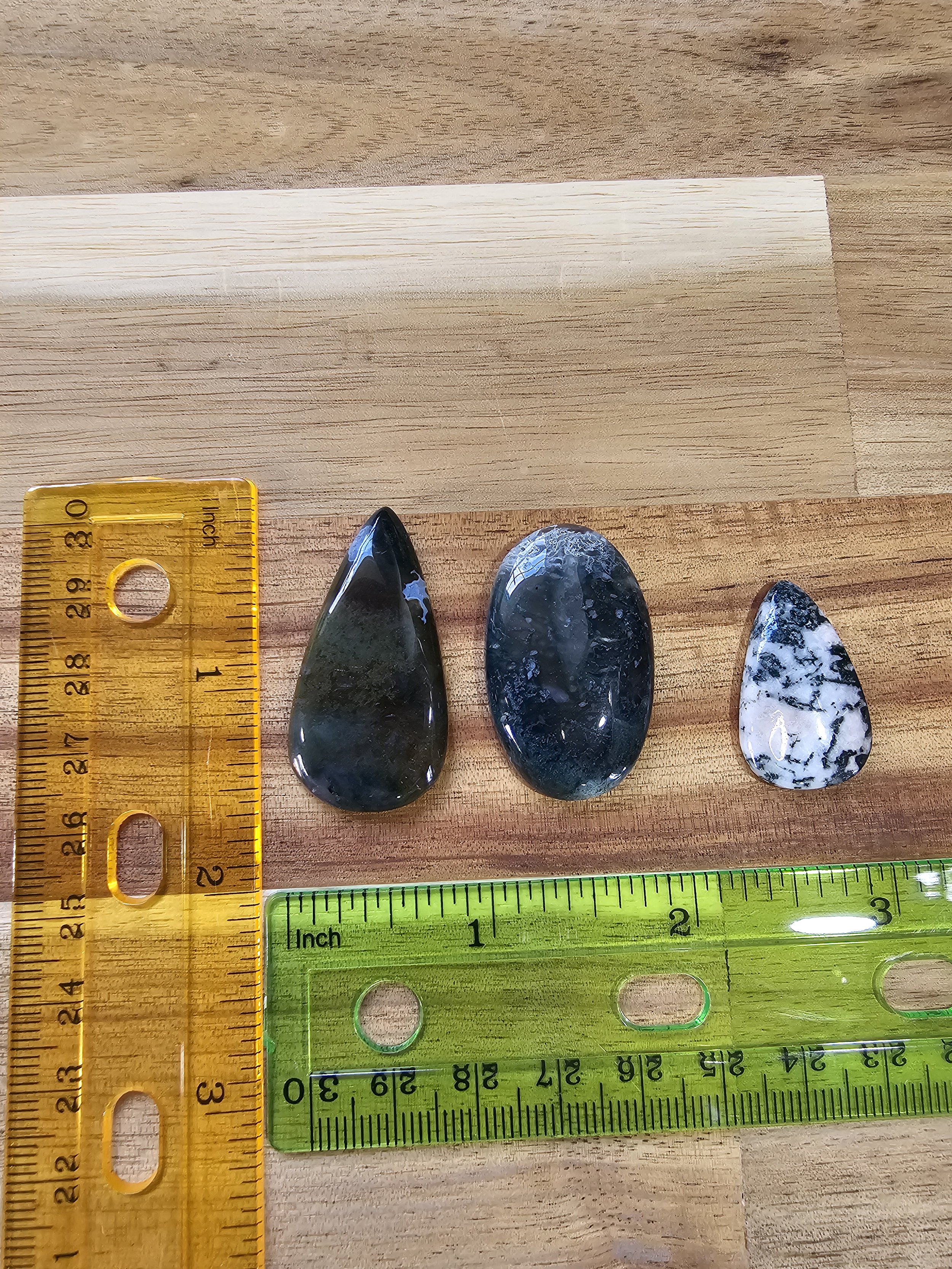 Moss agate cabochons