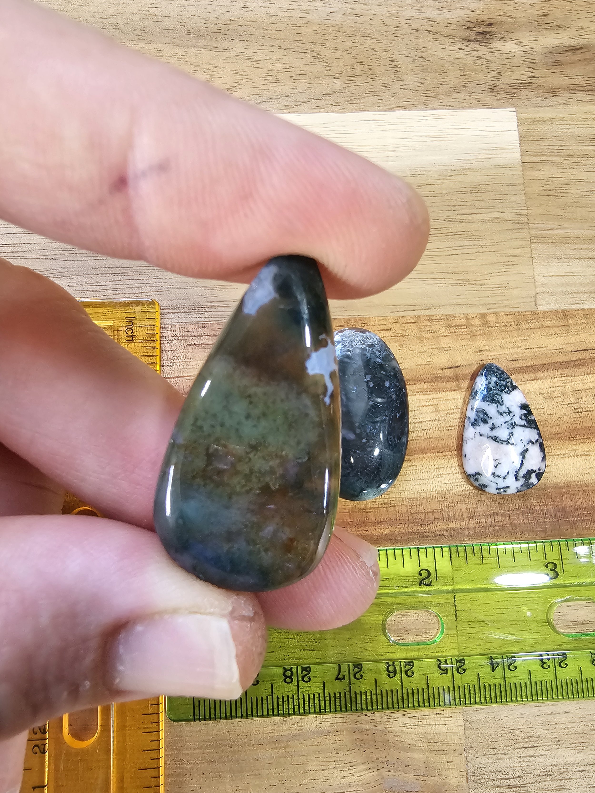 Moss agate cabochons