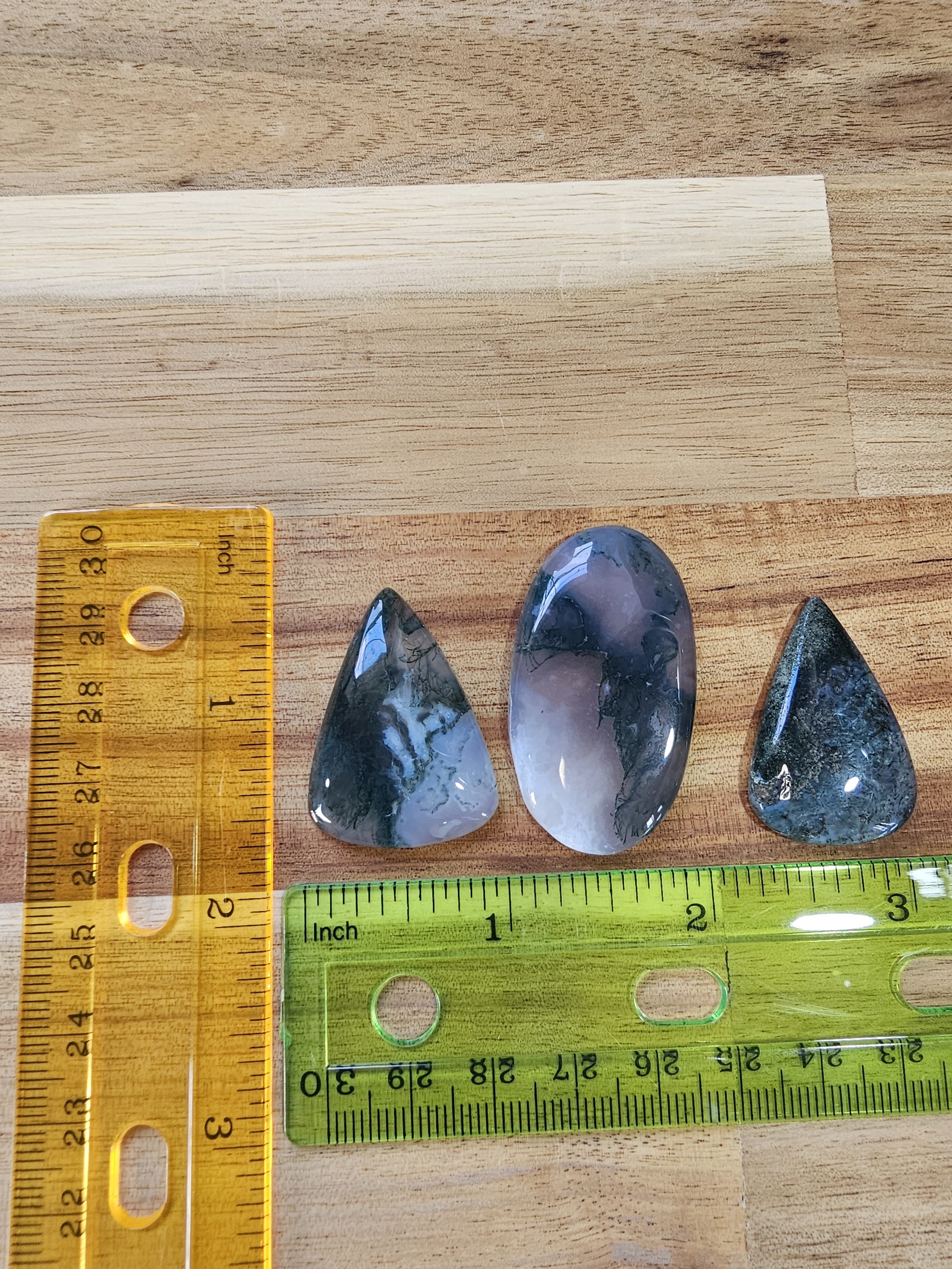 Moss agate cabochons