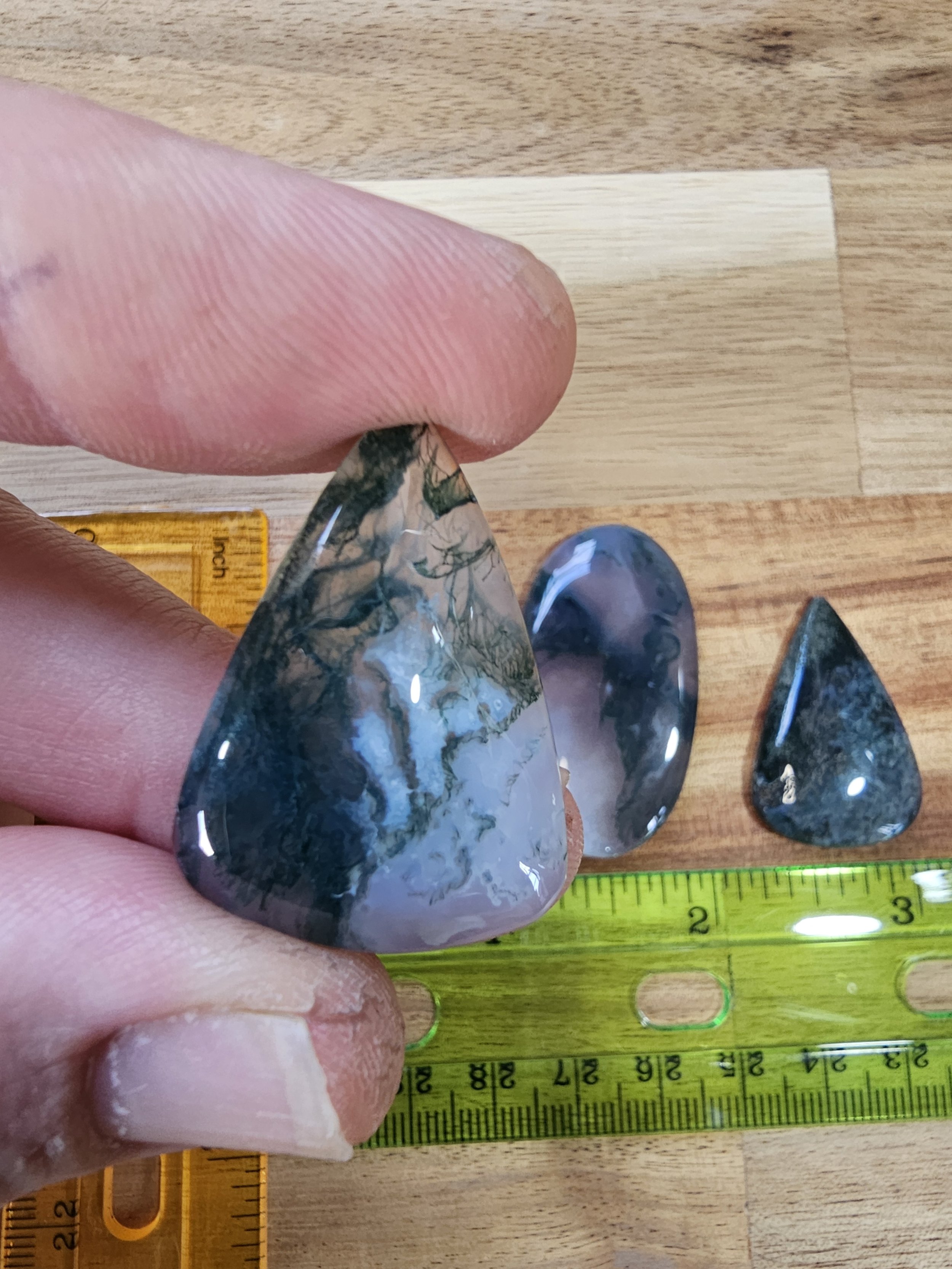 Moss agate cabochons