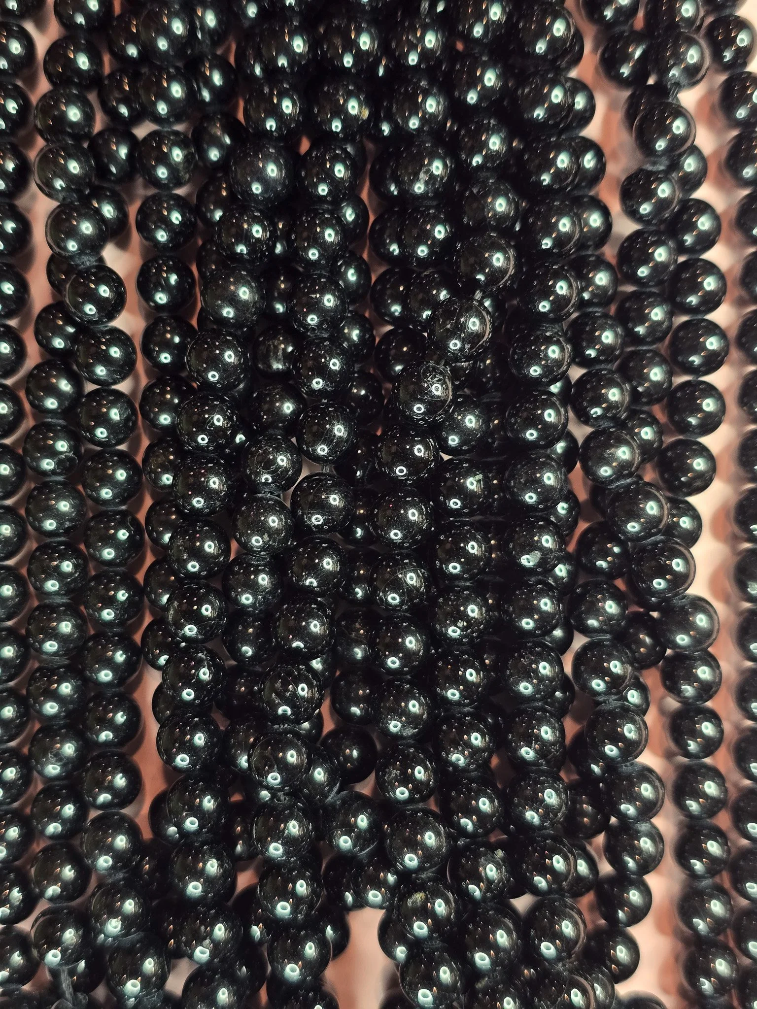 Black Tourmaline Round Beads - 8mm Strand