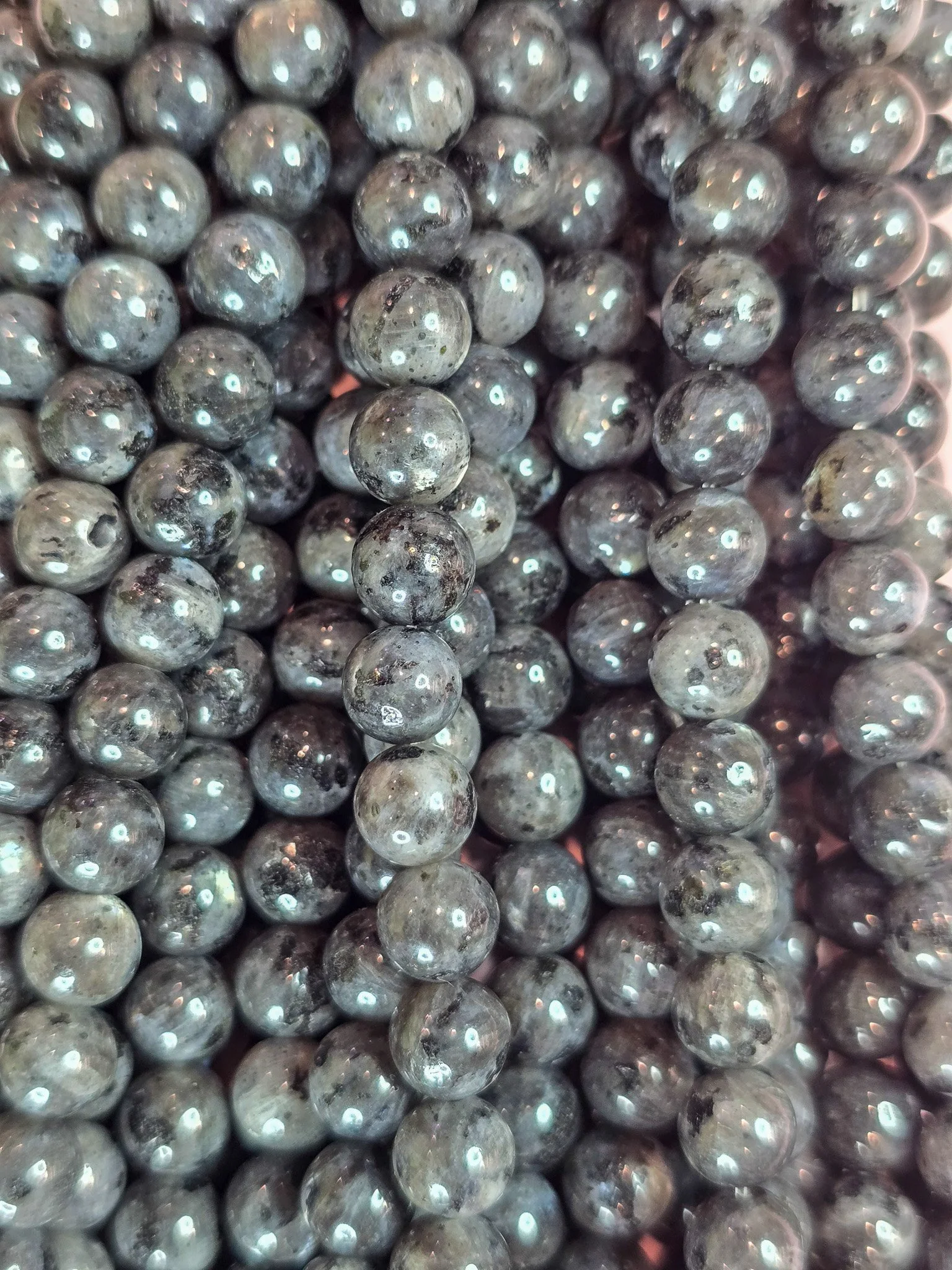 Larvikite Round Beads - 4mm & 8mm Strands