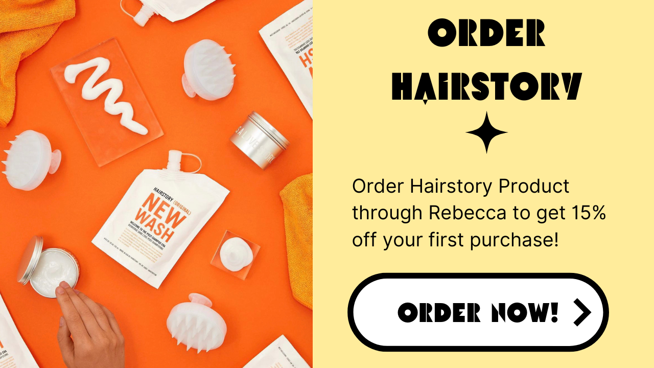 Ordering Hairstory with Rebecca's affiliate link will give you 15% off of your first purchase.