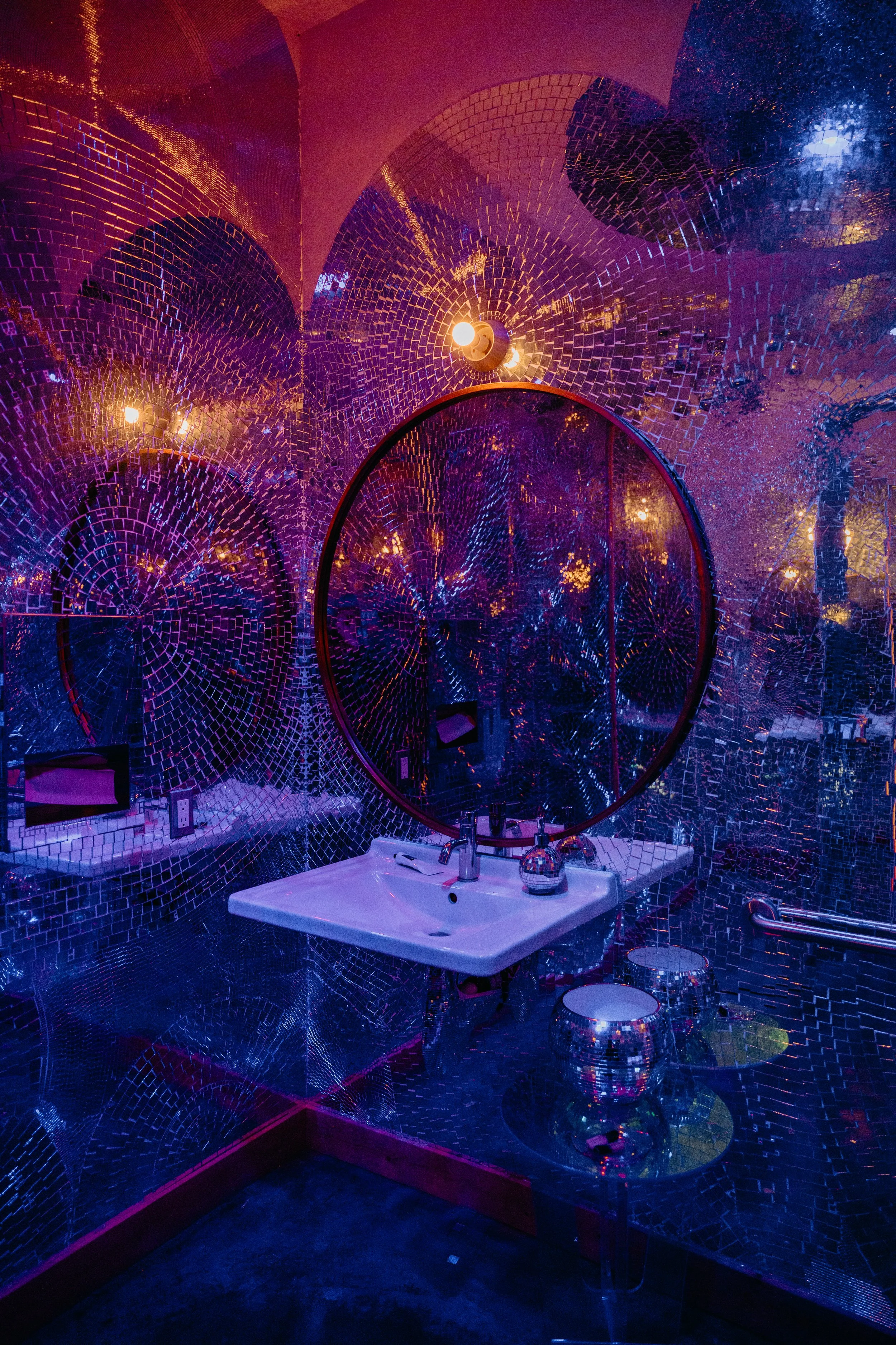 One of the things that keeps clients coming back to this location is the fun disco-ball themed bathroom. Hundreds of man hours were required to create this dreamy photo opportunity.