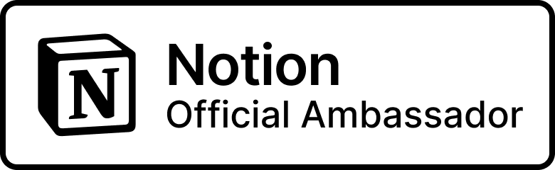 Notion logo with text 'Notion Official Ambassador' on a white background.