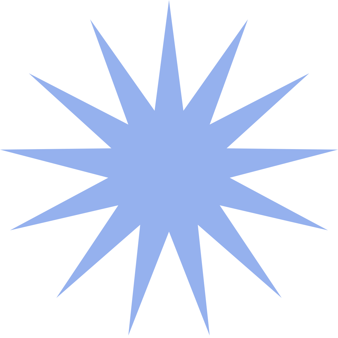 Light blue starburst shape with 12 elongated points on a black background.