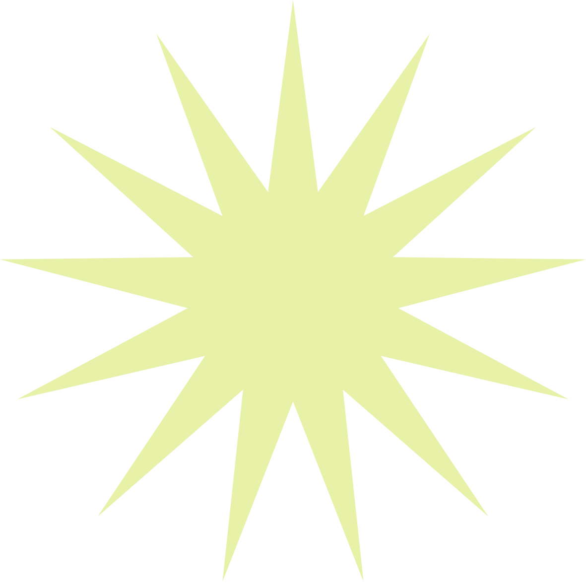 Bright yellow starburst shape with multiple pointed rays against black background.