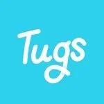 Blue background with white text that says 'Tugs'