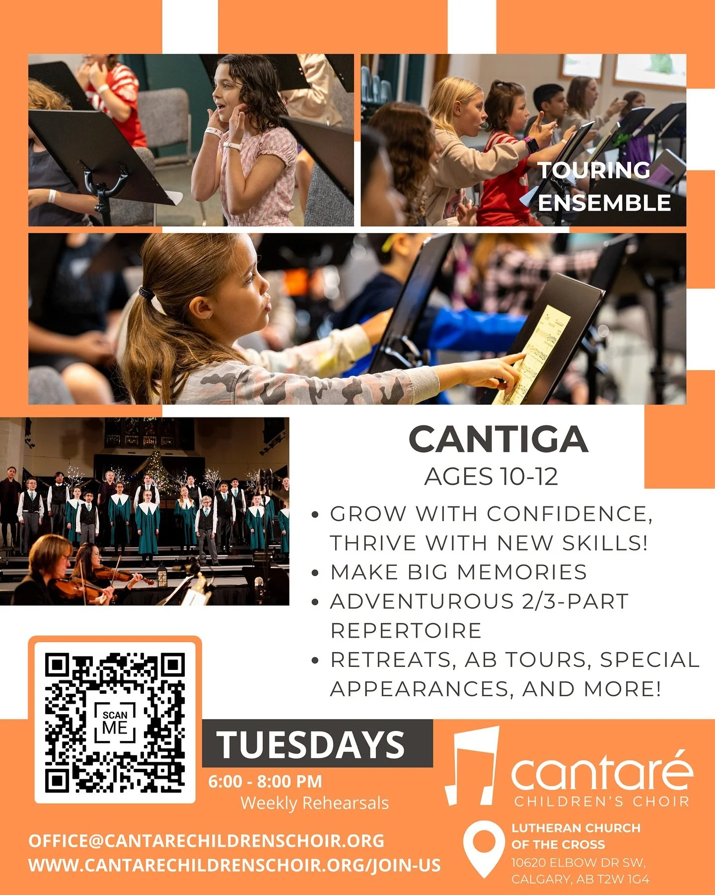COME SING WITH US 🎶

CANTIGA is our performing ensemble for singers ages 10-12. The Cantiga experience builds confidence in young singers by giving them a wide variety of new musical challenges to explore and master! Cantiga is the place where deep 