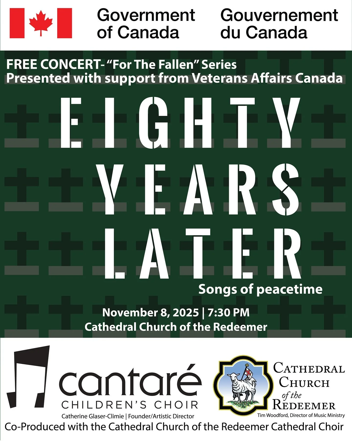 It has been 80 years since Victory in Europe, yet our world remains forever changed by the impacts of the Second World War.

Join us for this solemn evening co-hosted by the Cathedral Church of the Redeemer Cathedral Choir of music, poetry, and refle