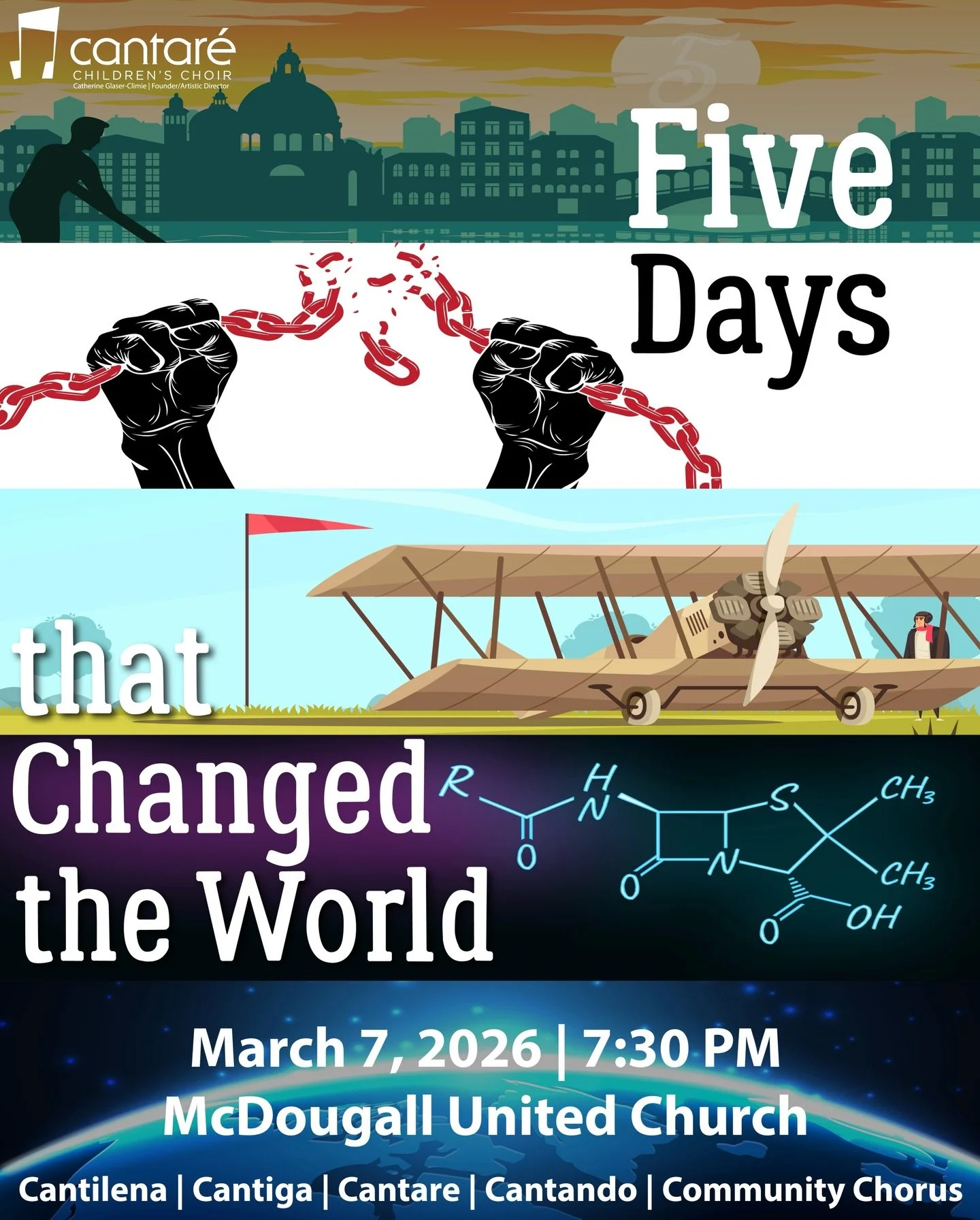 THIS WEEKEND:
In our spring concert, Cantare and Cantando will join forces with @instagraeme_45 and @yaremchuk7184 to present the epic multi-movement work FIVE DAYS THAT CHANGED THE WORLD for Mixed Choir + Children&rsquo;s Choir by our beloved @bob.c
