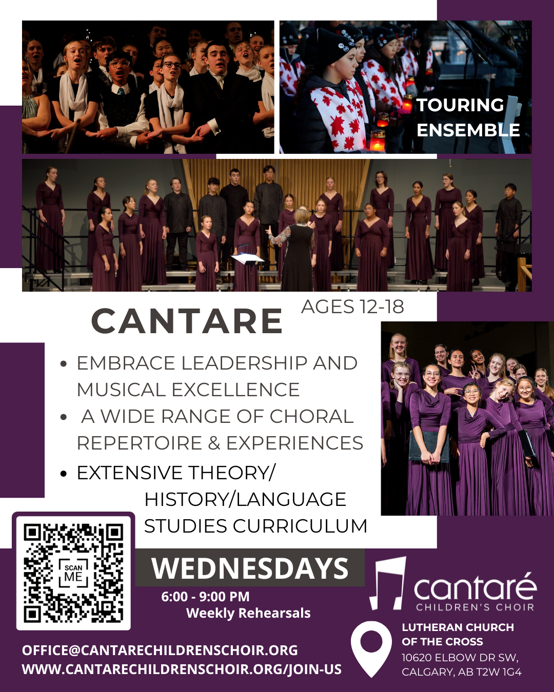 A choir of young men and women singing with focused expressions, some with glasses, in formal attire, on stage.