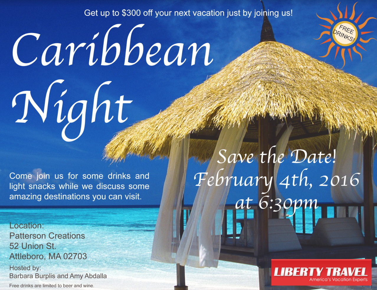 This tropical-themed flyer was created for Caribbean Night, a travel event hosted by Liberty Travel. Designed using Adobe InDesign and Illustrator, the layout combines vibrant imagery with clean typography to evoke the feel of an island escape. The d
