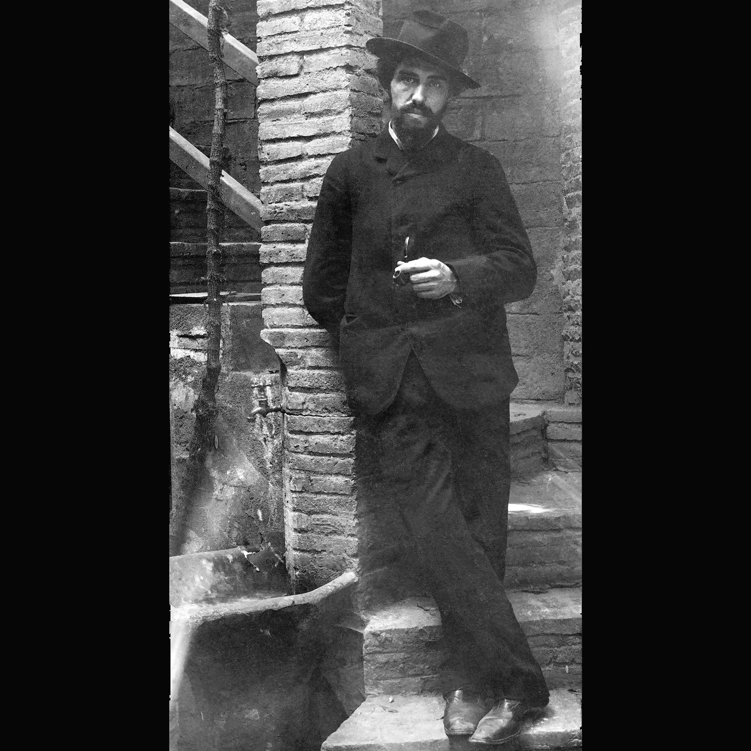 Torres-Garcia at the construction site of the Sagrada Familia, Barcelona c. 1903-5.