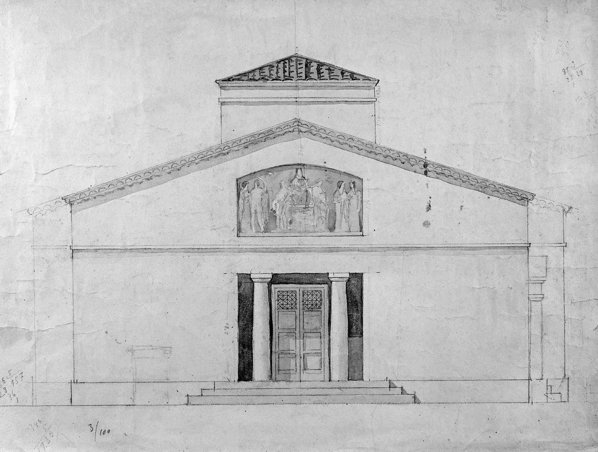 Front façade of the house Mon Repos 1914 drawing by Joaquin Torres-Garcia.