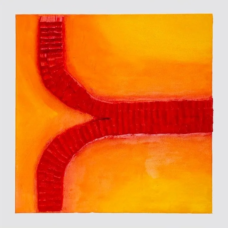 Hemorrhage (in my hands), 2023, 20x20x2.5 inches, oil and XPS on canvas