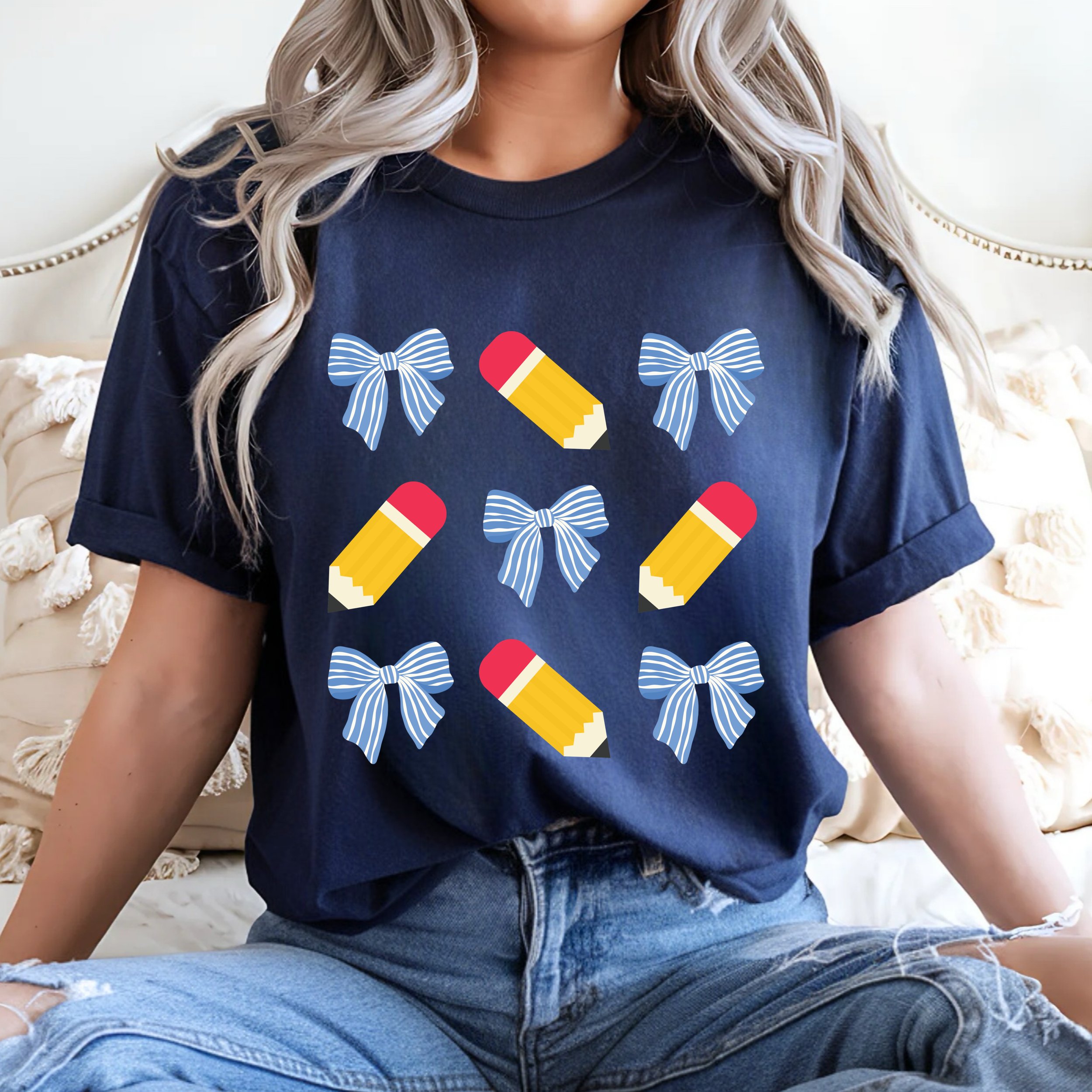 Back to school blue bows
