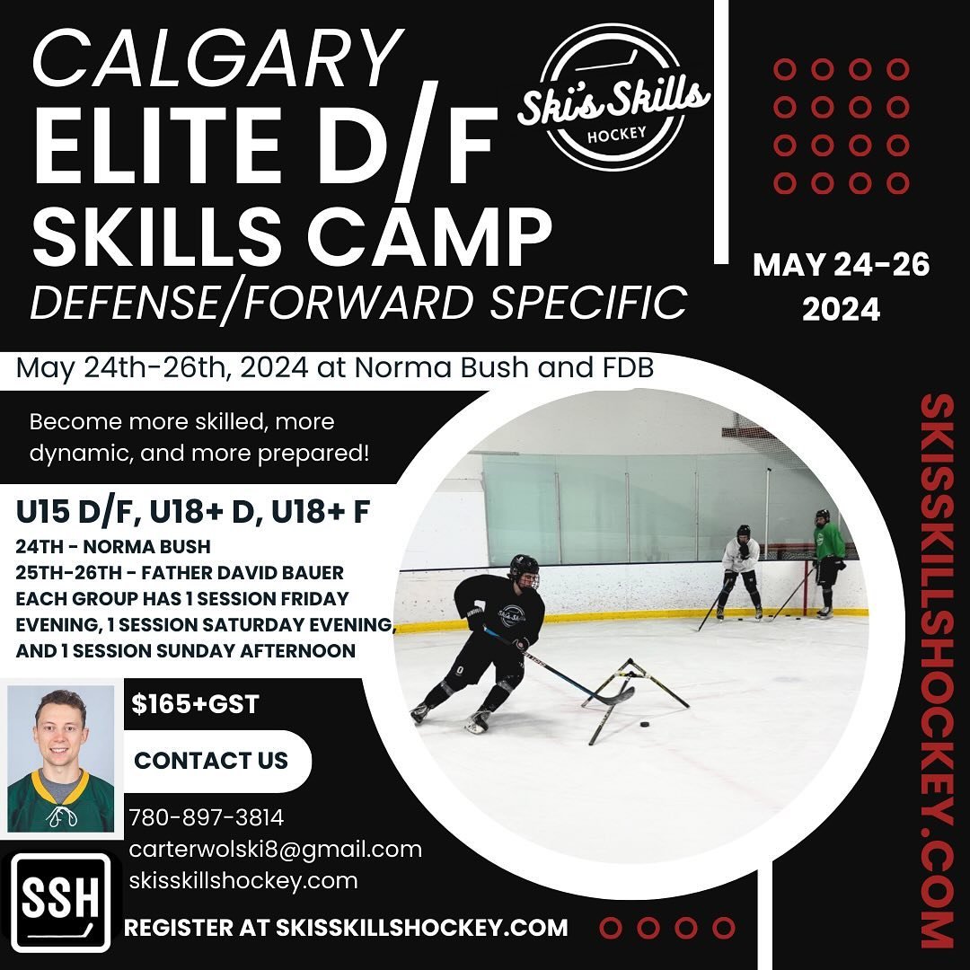 🔥CALGARY ELITE D/F SKILLS CAMP!🔥
-
Introducing Calgary Elite Defensemen and Forward Skills Camp! This camp will be designated for elite caliber defensemen and forwards. There will be options for U15 and U18 and up! The U15 group will have the D and