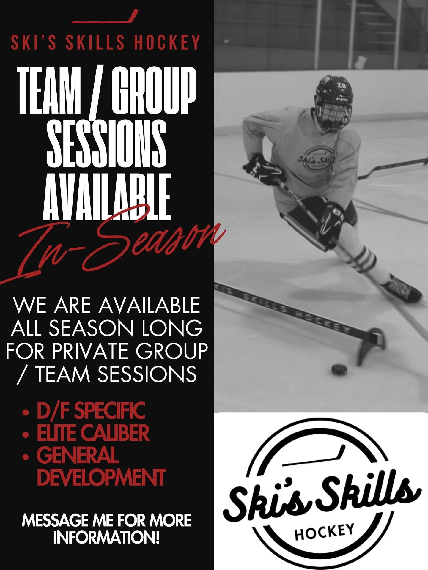 🚨IN-SEASON TEAM / GROUP SESSIONS🚨
-
Looking to add some elite development to your team, organization, or group’s schedule? This is the perfect option if you’re looking for quality hockey development sessions focused on improving in-game