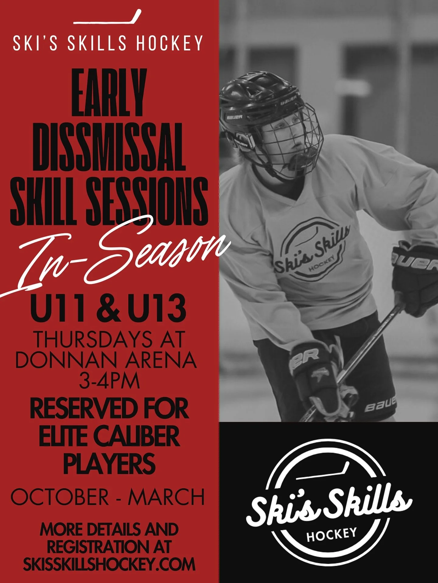 U11/U13 IN-SEASON DEVELOPMENT‼️🏒
-
Take advantage of your Thursday early school dismissal this season and work on your game transferrable skills! This option is designated for U11 and U13 elite players (A and up) and is the perfect addition to your