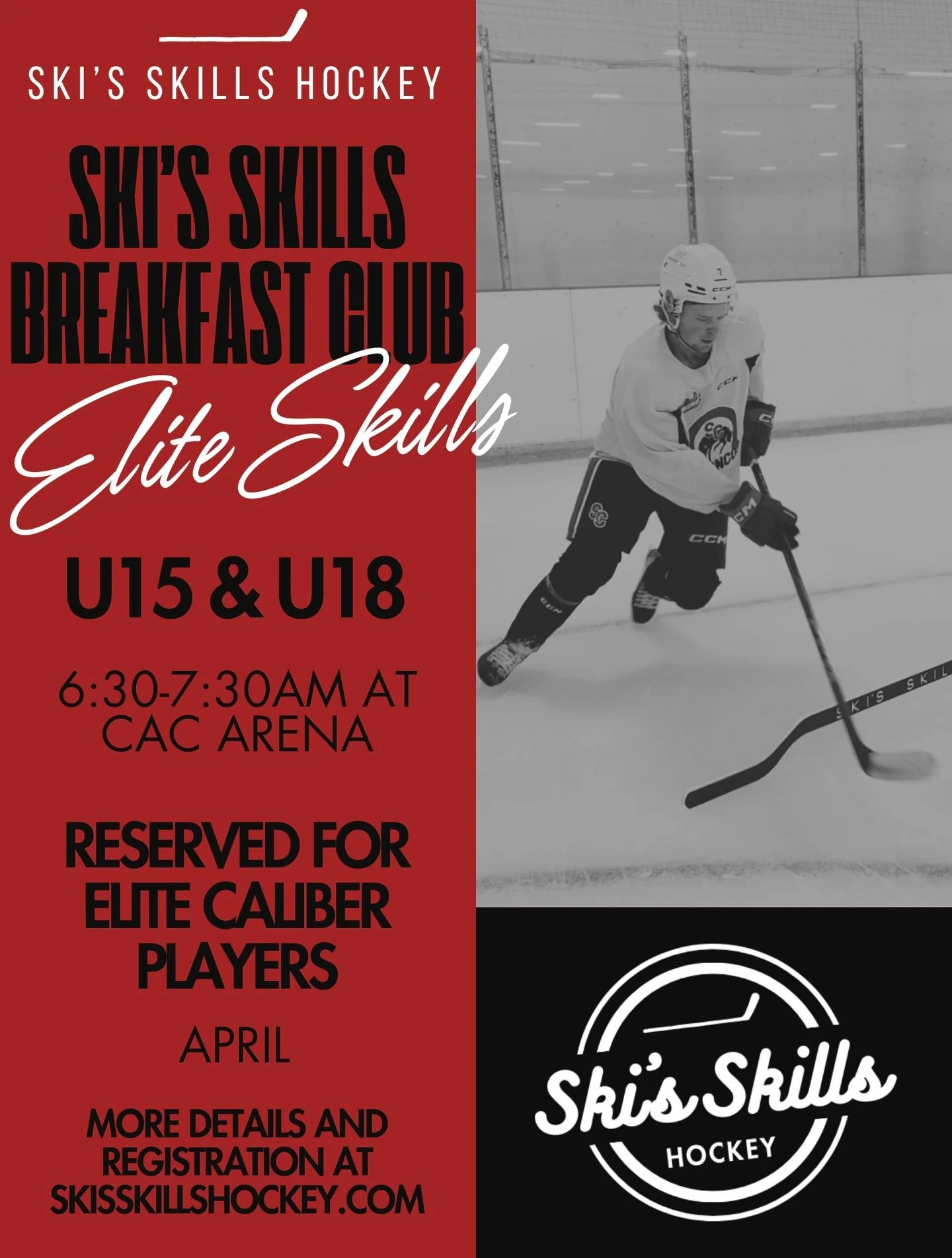 ‼️APRIL SKI&rsquo;S SKILLS BREAKFAST CLUB🍳 🥓 
-
This elite development package enhances our skillset with focused, high-intensity sessions in a fun setting. Players improve puck handling, shooting mechanics and different releases, passing and pass 