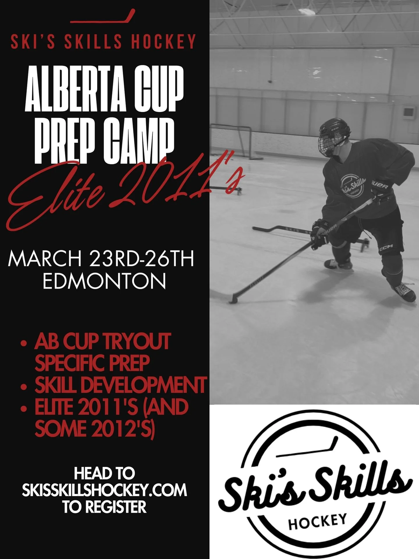 AB CUP PREP CAMP!🏒🏆
-
Take advantage of your spring break and get prepared for the Alberta Cup tryouts the following weekend! This camp will have Alberta Cup tryout specific drills, skill development focused drills, and small area games to curate o