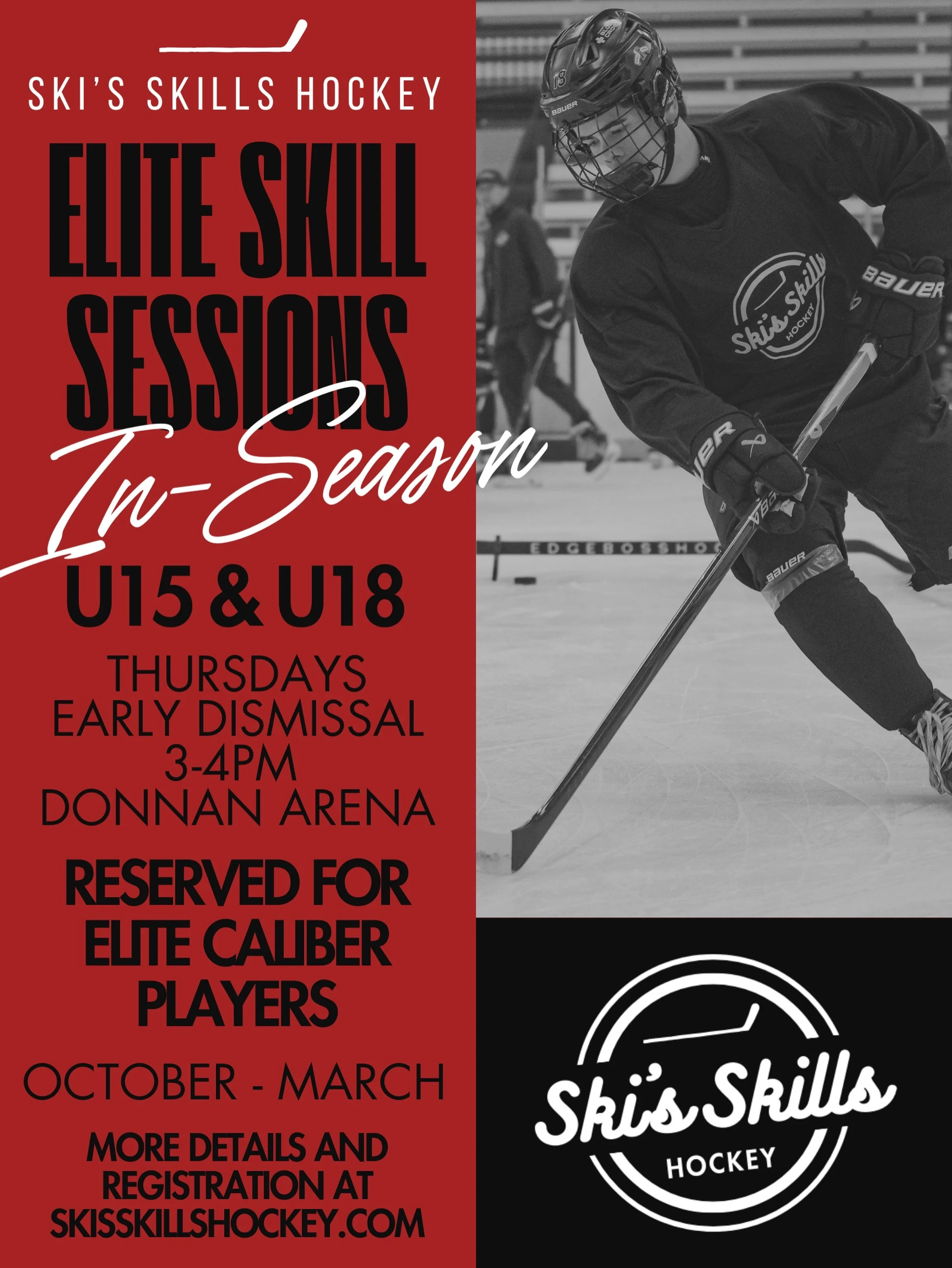 ELITE SKILLS U15/U18‼️🏒
-
Taking place every Thursday 3-4pm at Donnan Arena, this elite level skills package is the ultimate addition to your in-season schedule! With Thursday early dismissal this 3-4pm slot is ideally scheduled after school! The se