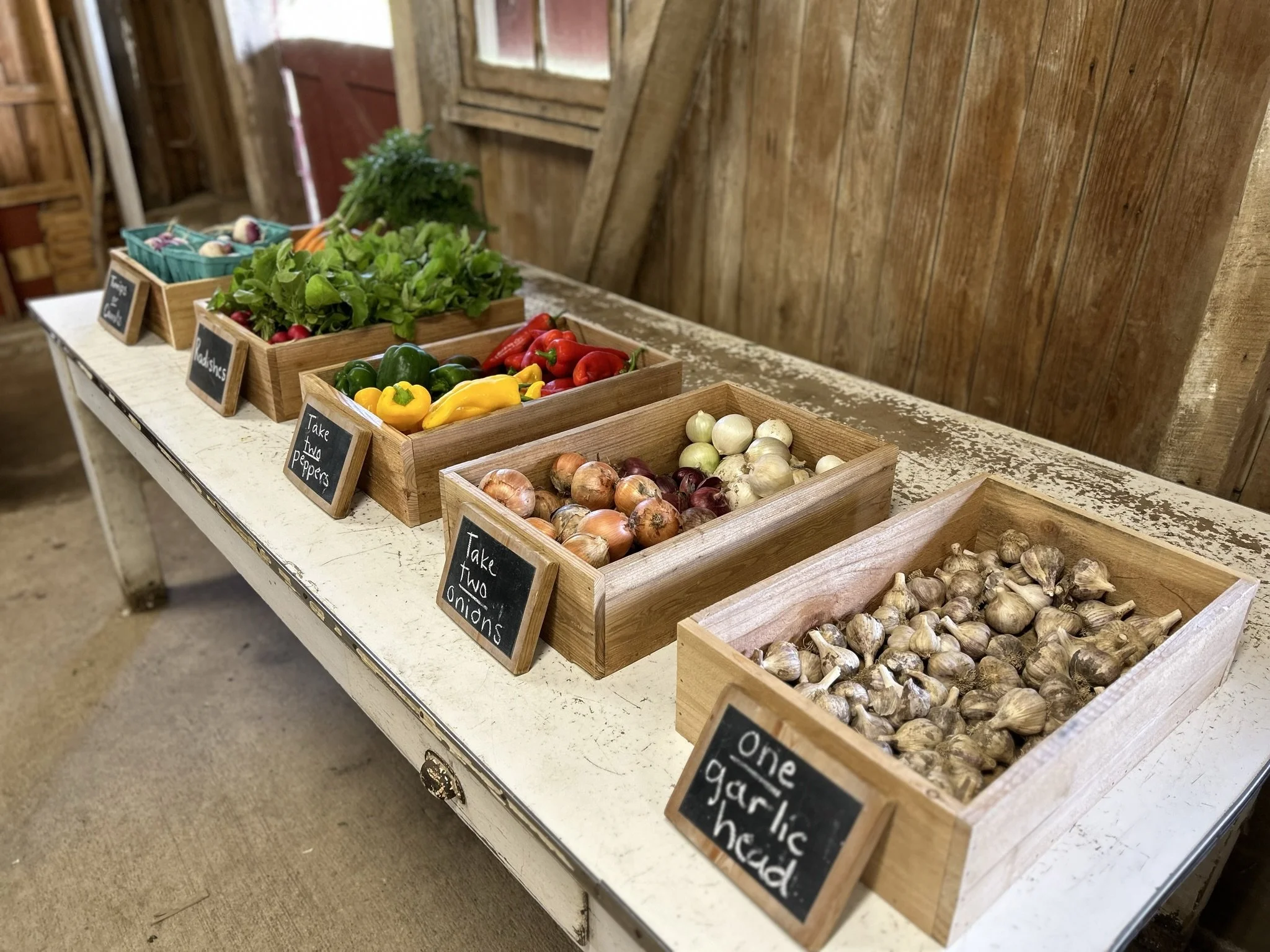 Display of assorted vegetables in boxes