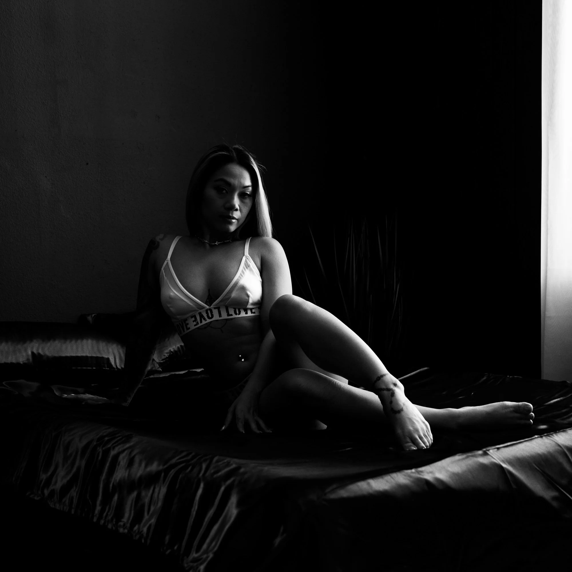 Woman posing during a boudoir session at Black Kat Studios in Los Angeles.