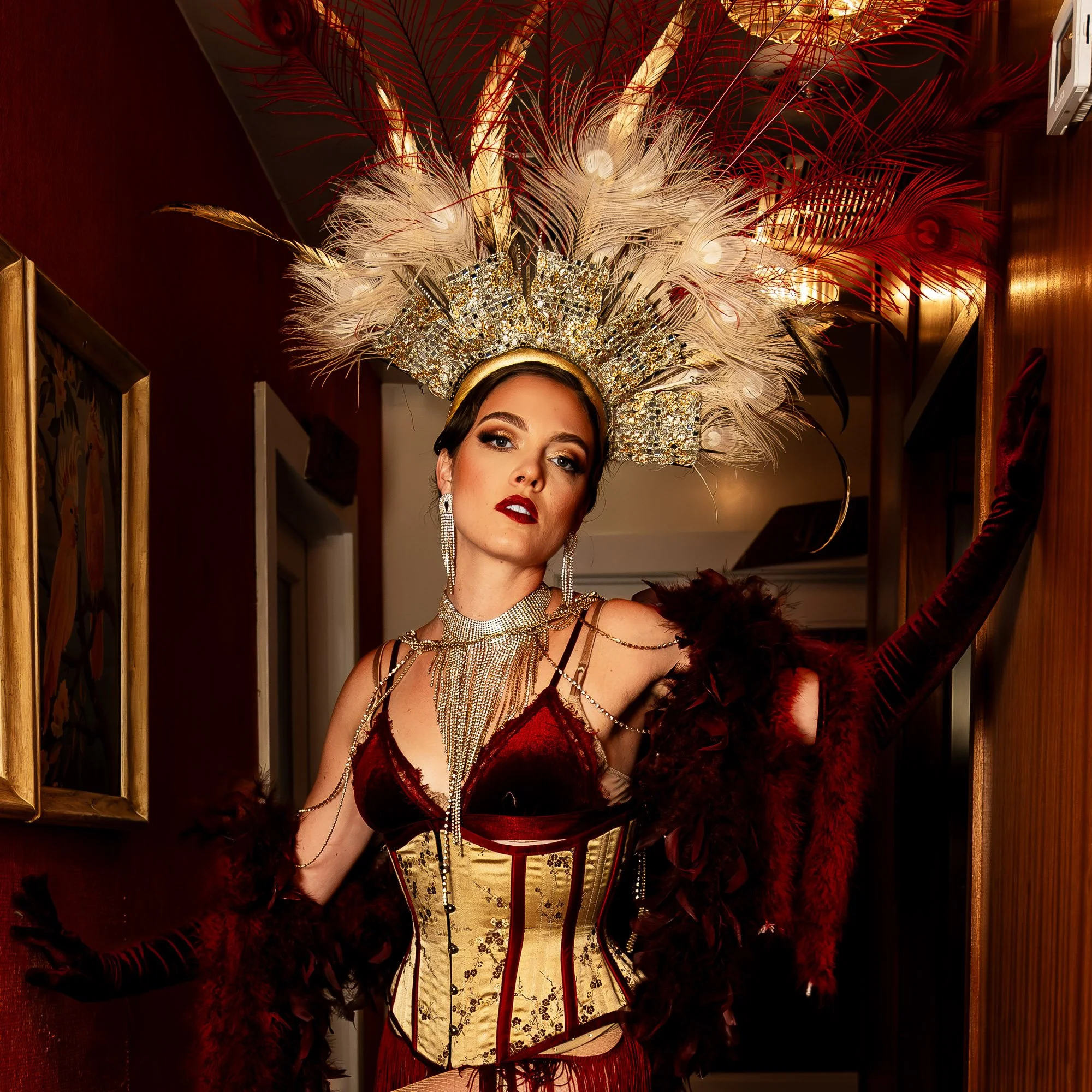 Vintage glamour portrait corridor Delilah West Hollywood Black Kat Studios Los Angeles