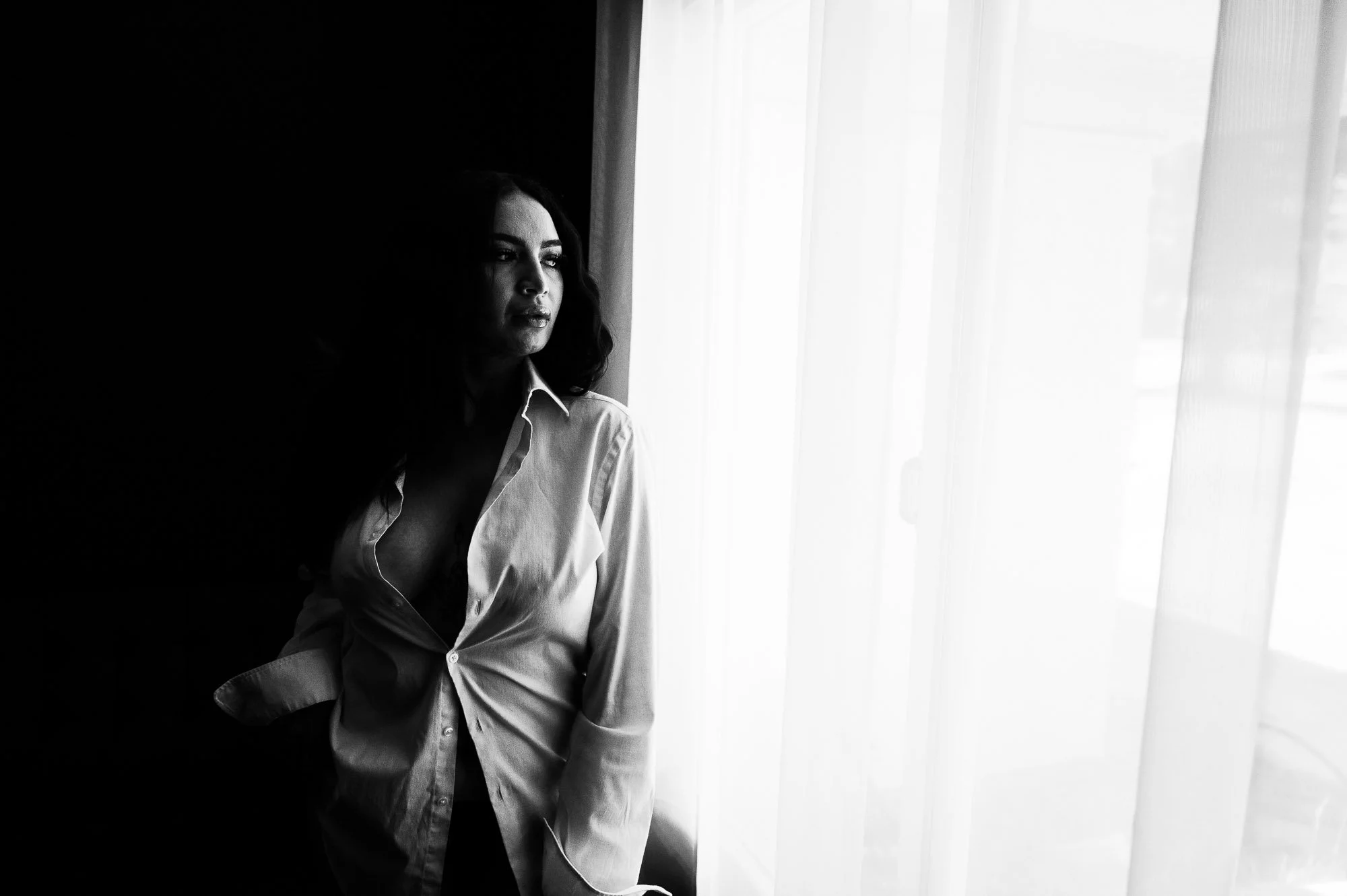 Woman posing confidently during a boudoir session at Black Kat Studios in Los Angeles
