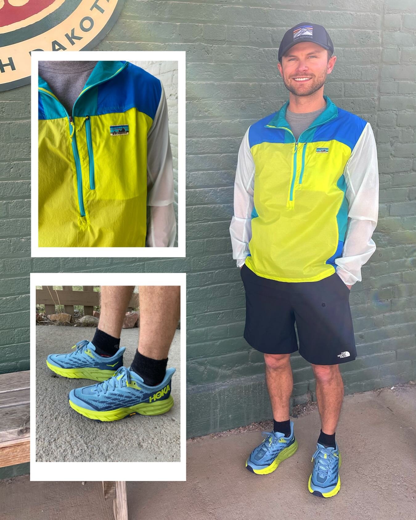We think this sunshine means it&rsquo;s time for a wardrobe refresh! @elliott_anderson is wearing a @patagonia jacket and hat, shorts from @thenorthface, and the @hoka Speedgoats! 
#granitesports #springwardrobe #blackhills #patagonia #thenorthface #