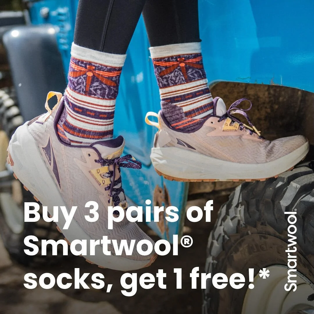 You read that right! Now through October 31st we will give you one free pair of Smartwool Socks when you buy three regularly priced pairs! Don&rsquo;t miss it! (In-store only. Free pair of socks of equal or lesser value. While supplies last.) 
#smart