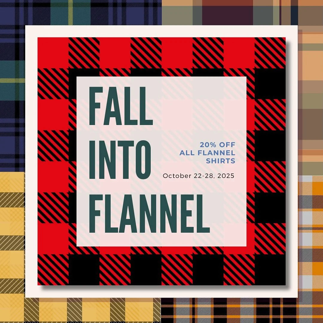 🪕 Cue the banjos! Now through October, 28 take 20% OFF all in-stock reg.-priced flannel shirts! 
#flannelshirt #plaidmadness #blackhills #hillcity #shopsmall