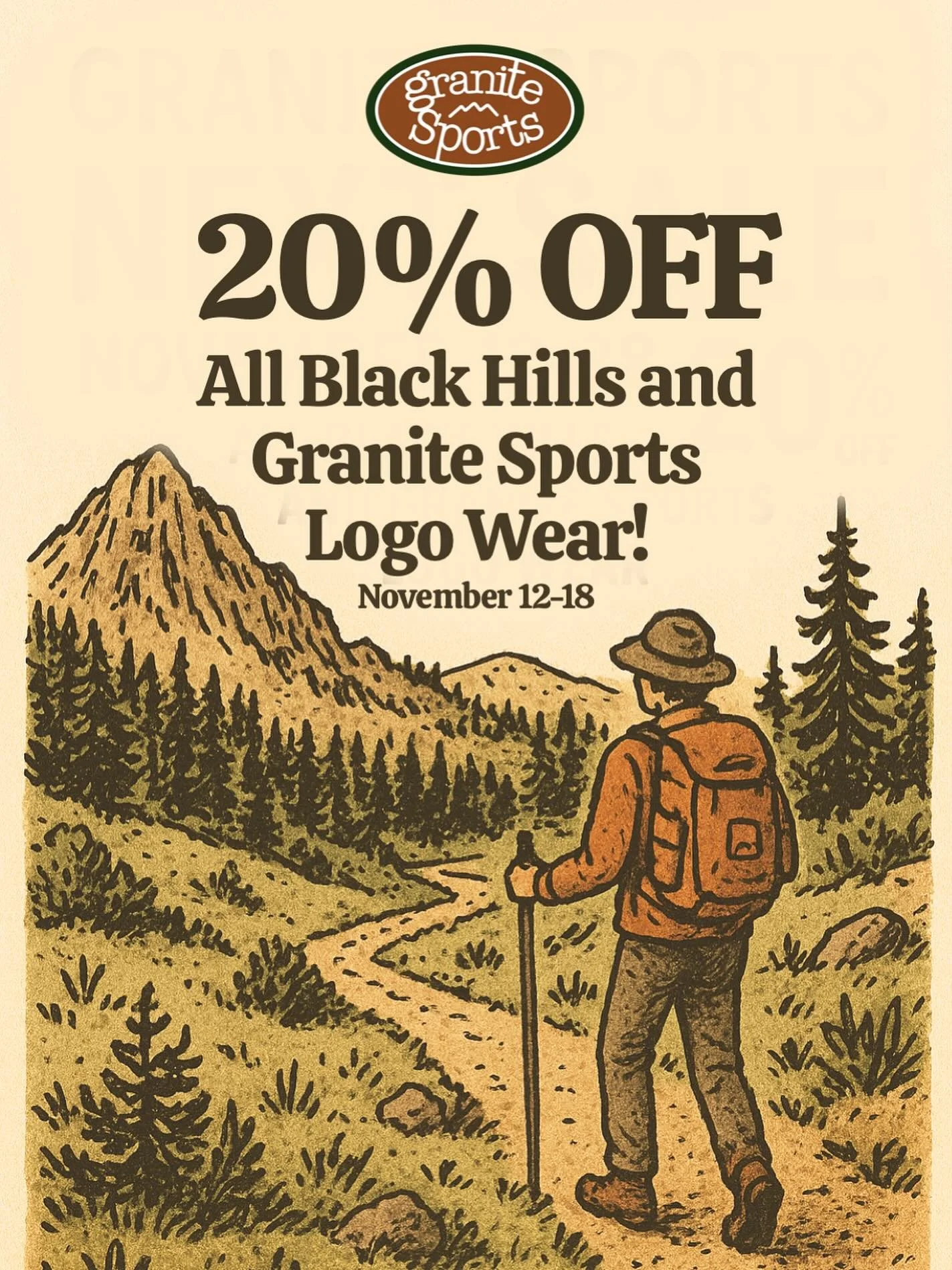 Represent the Black Hills in style! Now through Nov. 18th take 20% OFF all Black Hills and Granite Sports logo wear! (Discount good on in-stock, regularly-priced items only.) #hillcity #blackhills #granitesports