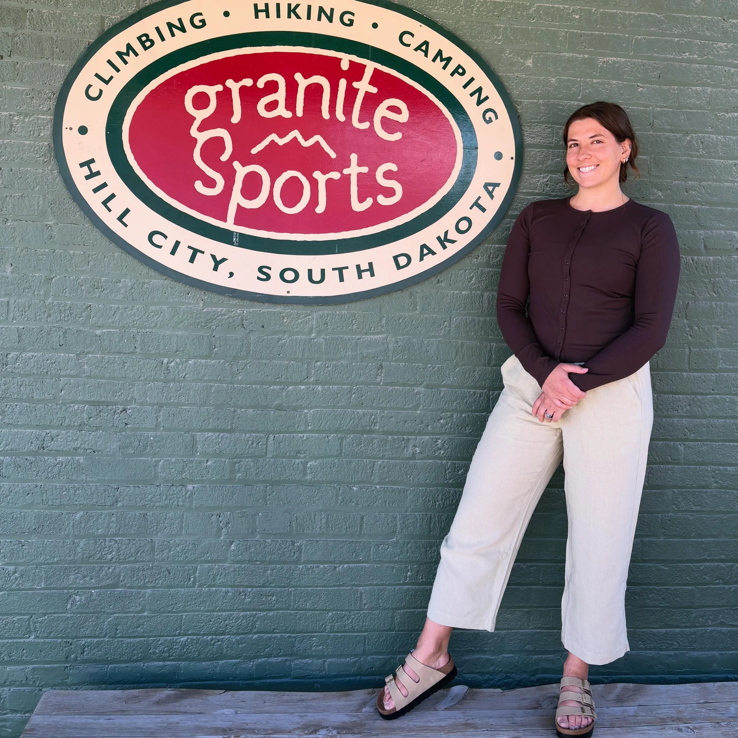 It&rsquo;s spring in the Black Hills, and you know what that means&hellip;transition pieces! Peyton is wearing a cozy-yet-light top from @vuoriclothing, pants from @patagonia and @birkenstock sandals. The perfect outfit for chilly mornings, and warm 