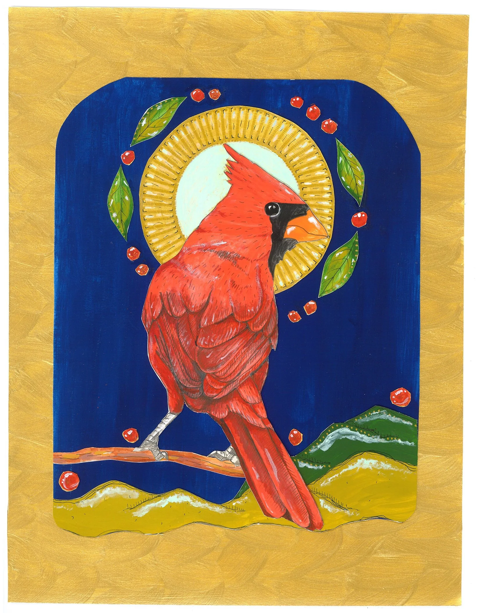 &nbsp;  Festive Cardinal 
 &nbsp; mixed media
