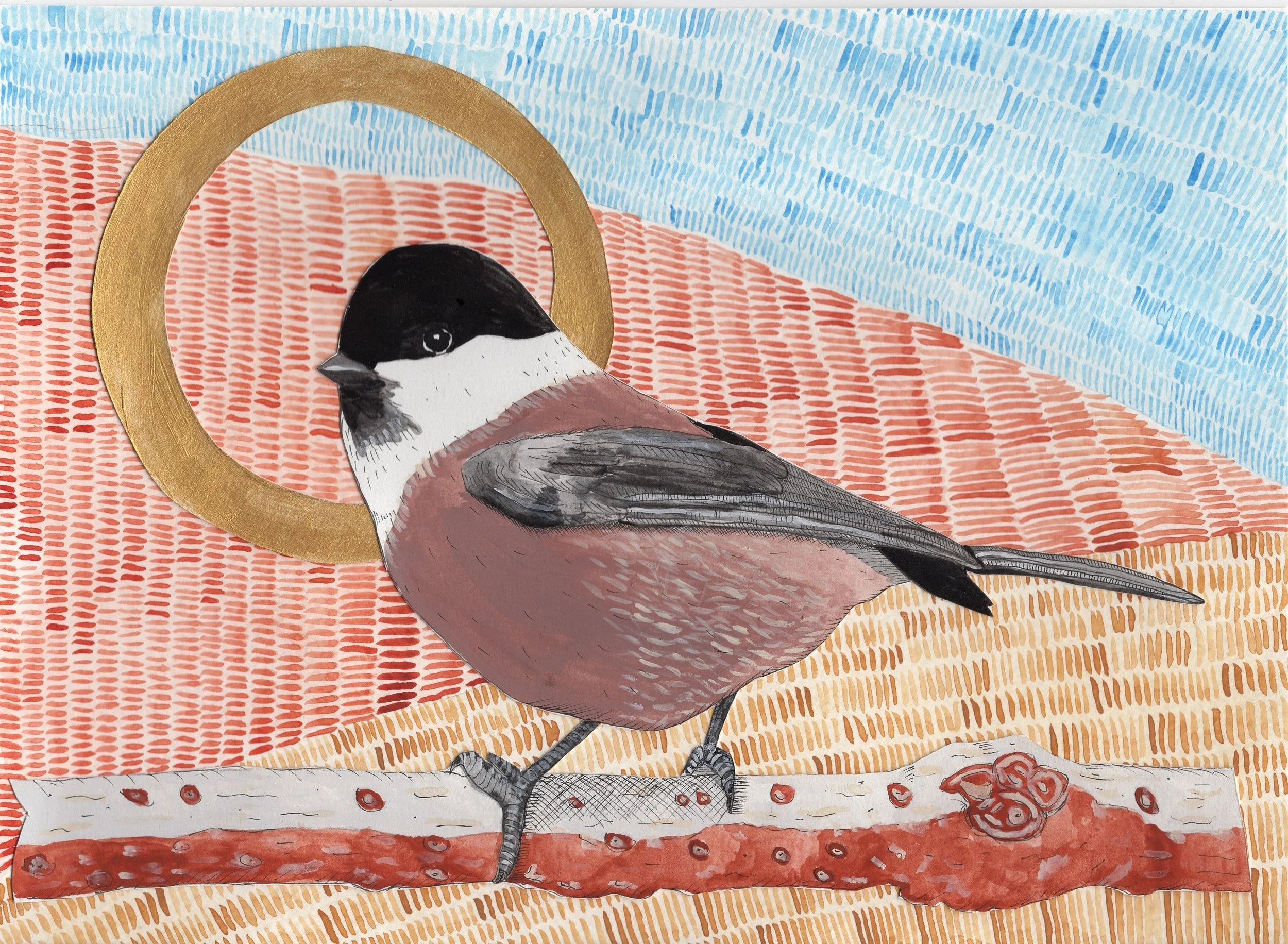 &nbsp;  Sweet Chickadee 
 &nbsp; mixed media