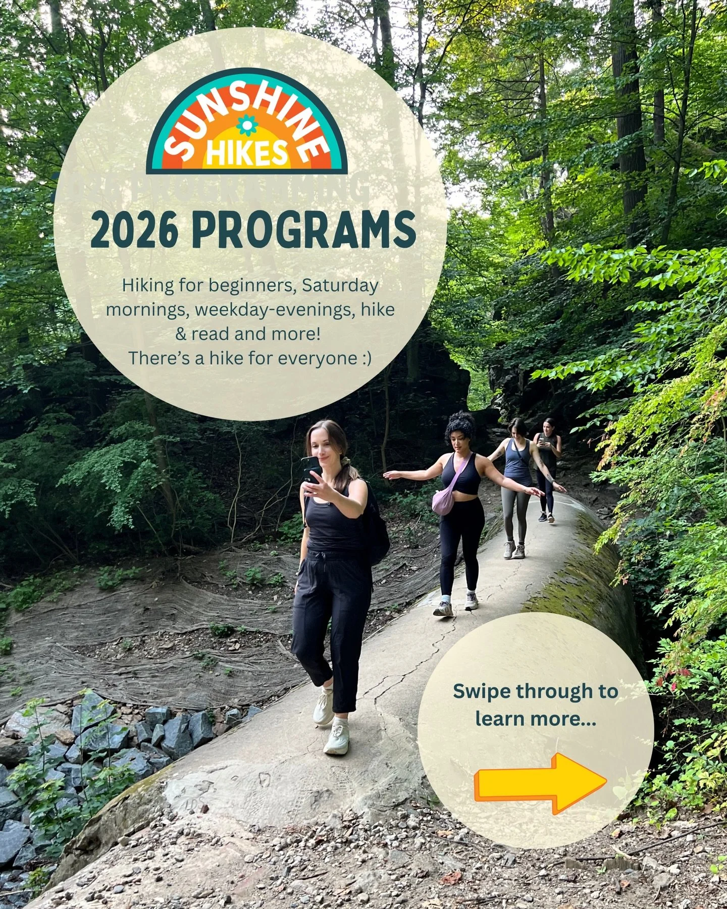 🌸 Spring has sprung! ✨ And so has the Sunshine Hikes 2026 season!

We&rsquo;re so excited to share 3️⃣ new programs with you:
🌿 Mindful Hiking for Beginners
🌅 TGIF Early Morning Hikes
📚 Hike &amp; Read

Plus, all your favorites are back&mdash;Sat