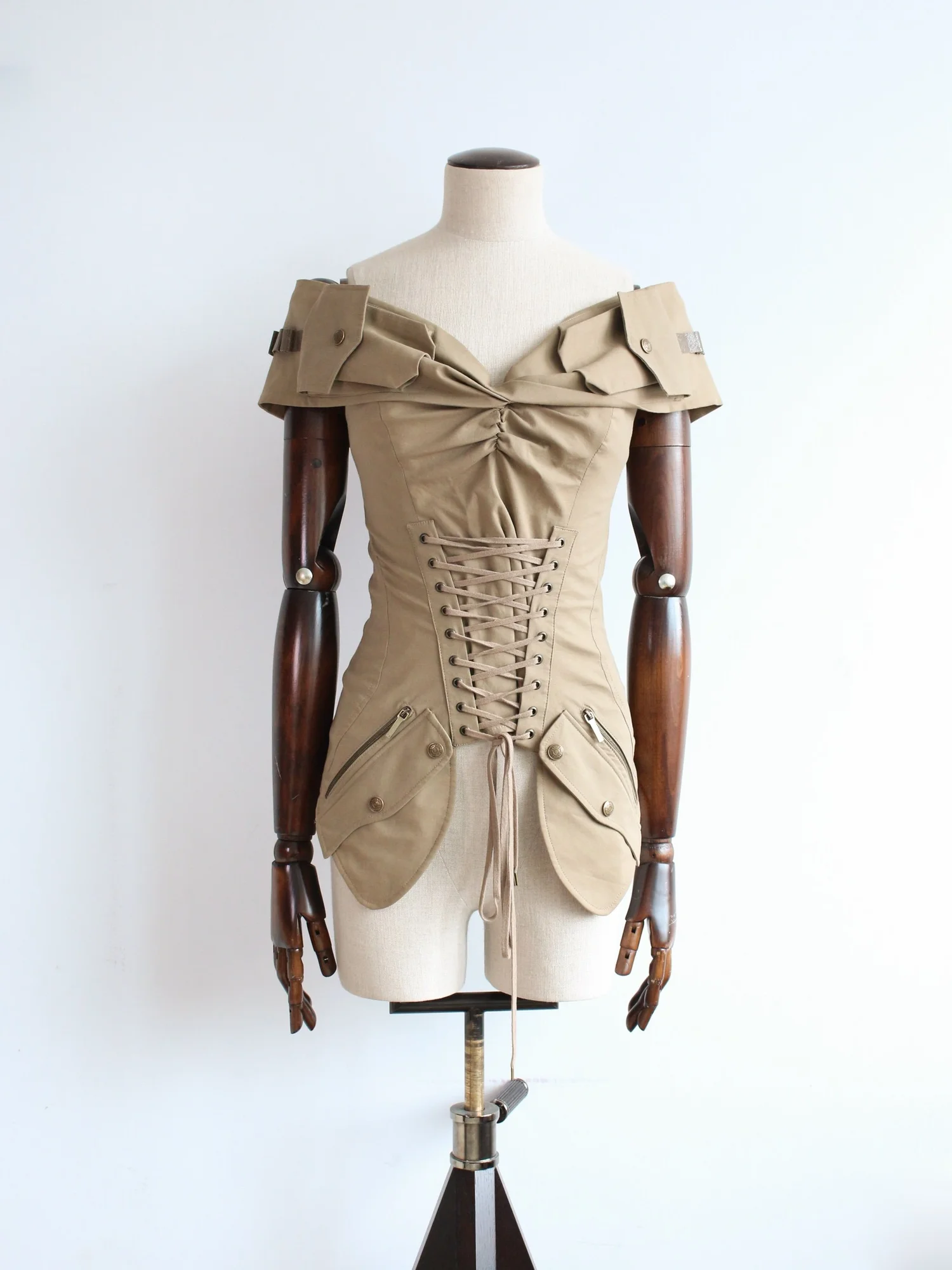 galliano デザインゴットんトップス Christian Dior by John Galliano S/S03 'G.I. Jane' Khaki Corset Top