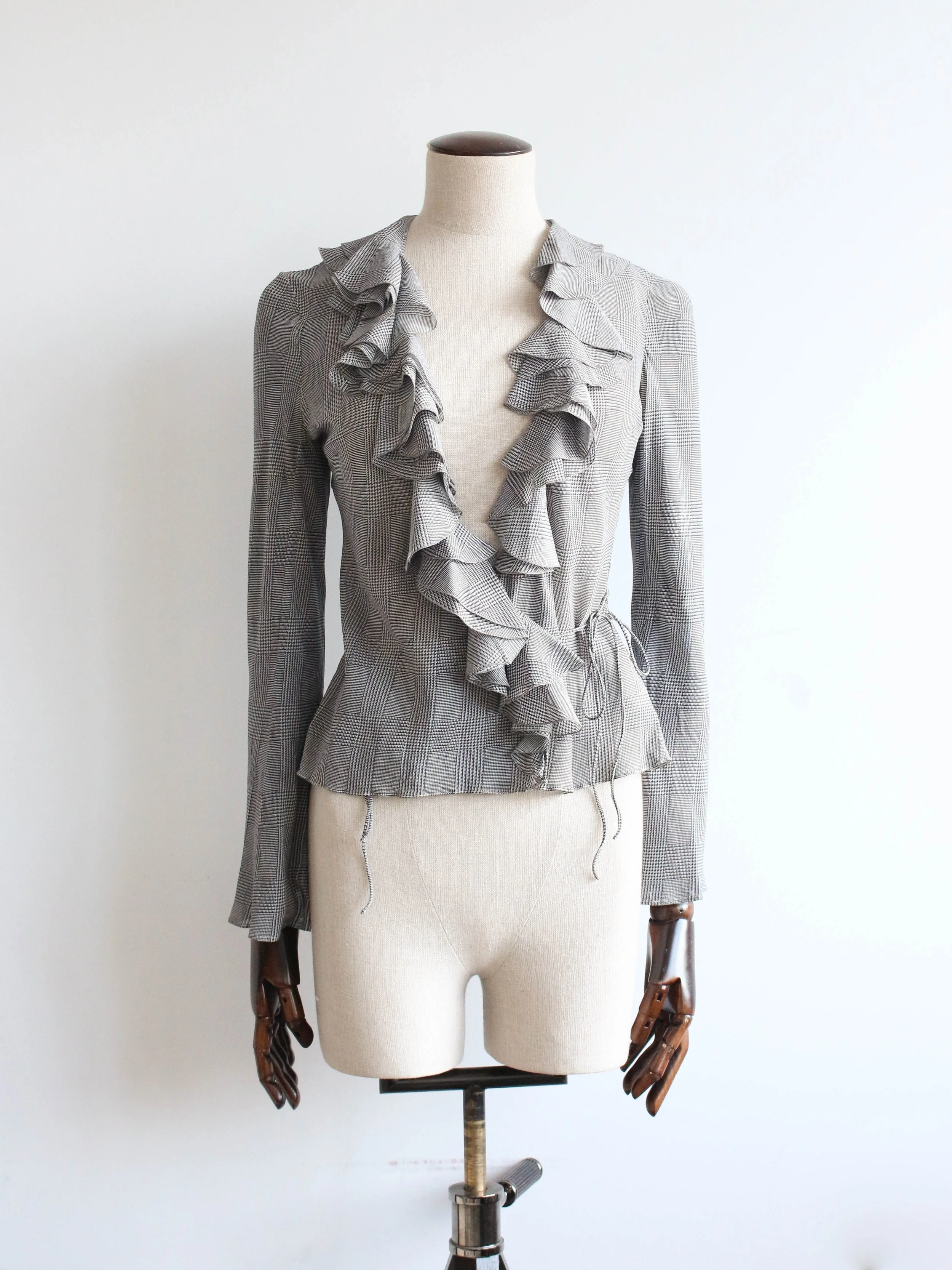 Christian Dior by John Galliano A/W02 Printed Silk Ruffled Shirt