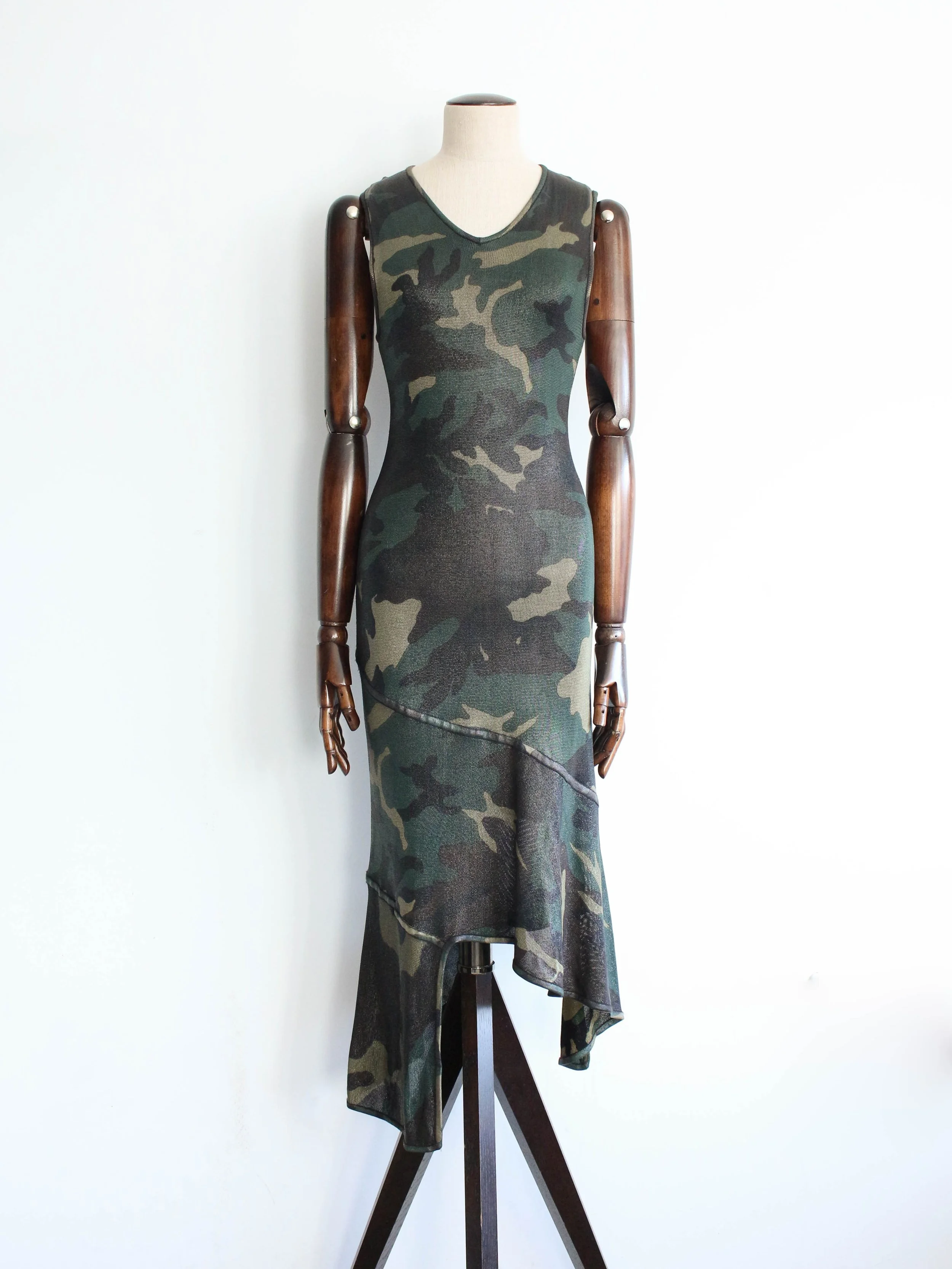 Christian Dior by John Galliano S/S01 Knit Viscose Camouflage Spiral Dress