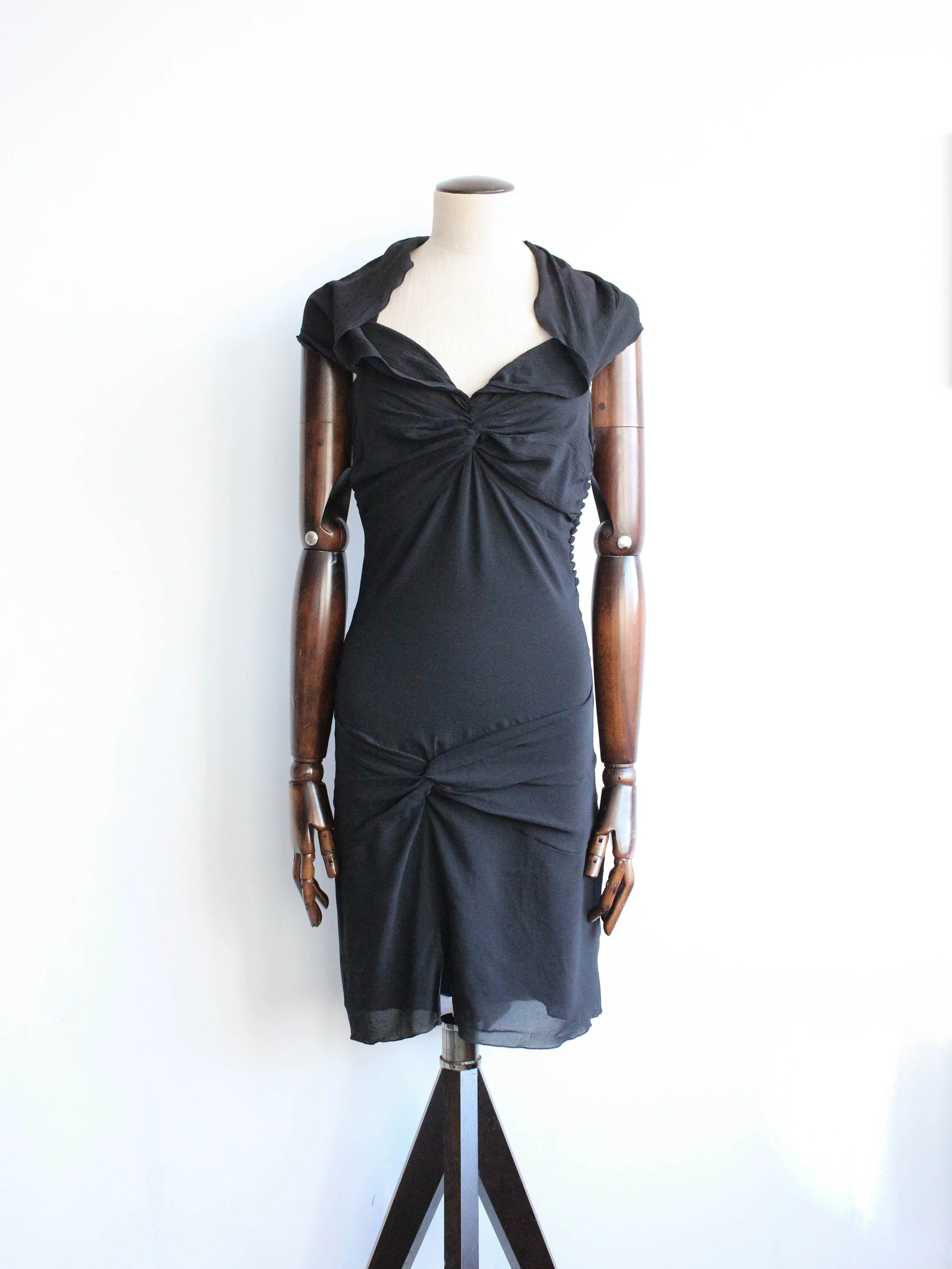 Christian Dior by John Galliano S/S04 Black Bias Silk Gathered Halterneck Dress