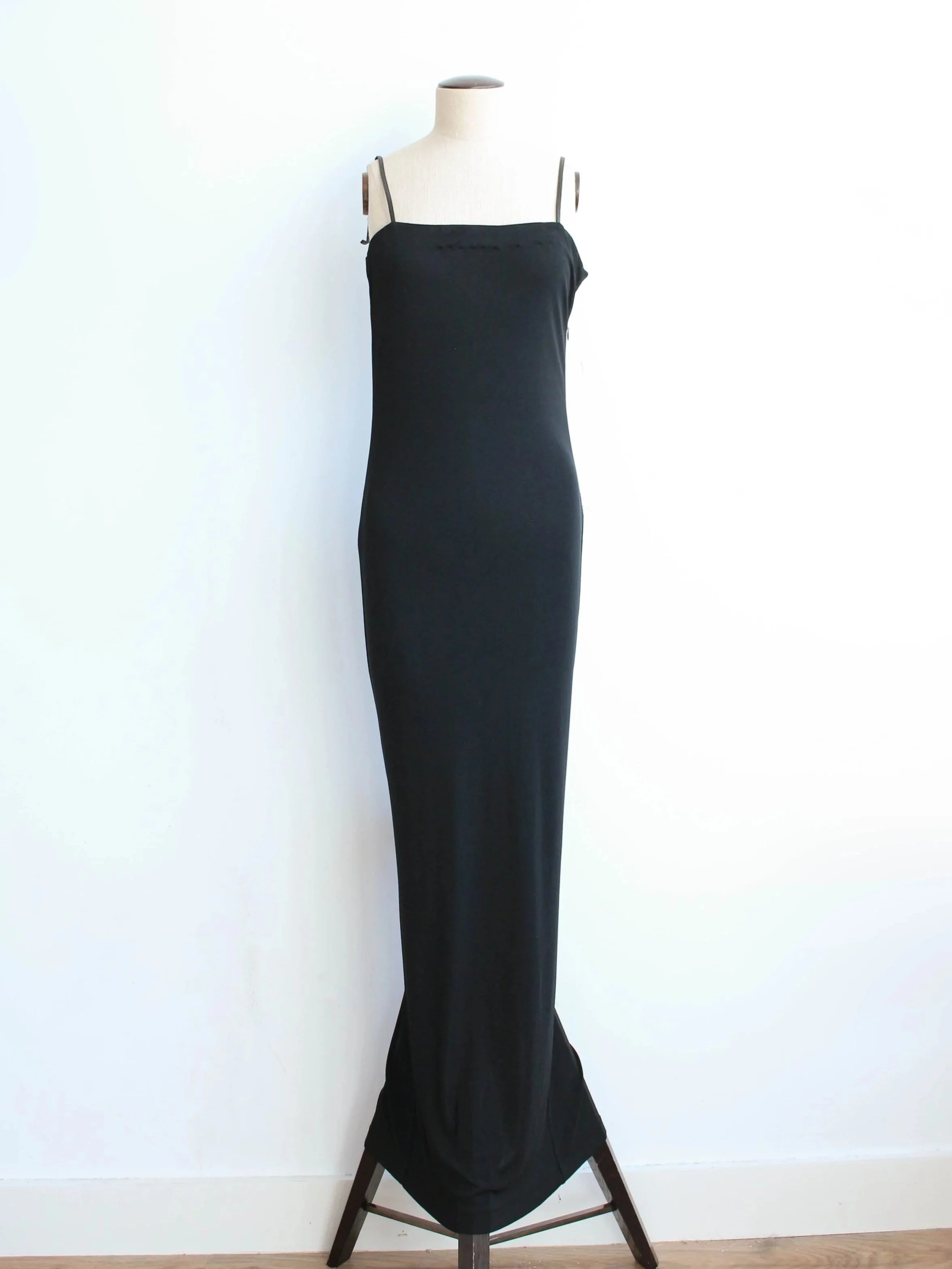 Gucci by Tom Ford S/S98 Black Viscose Dress with Metal Buckle Leather Straps