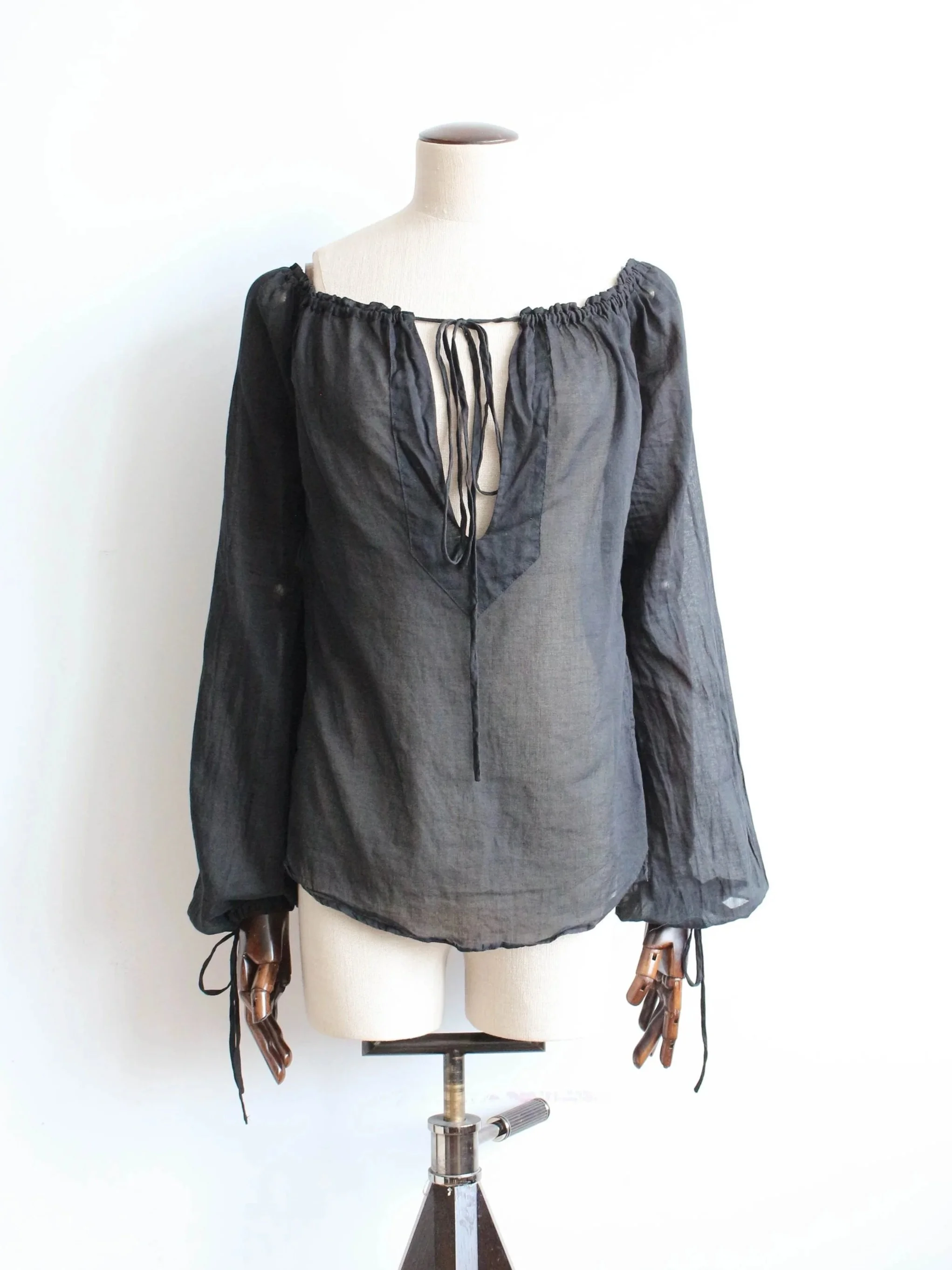 Gucci by Tom Ford S/S96 Black Sheer Gauze Peasant Blouse