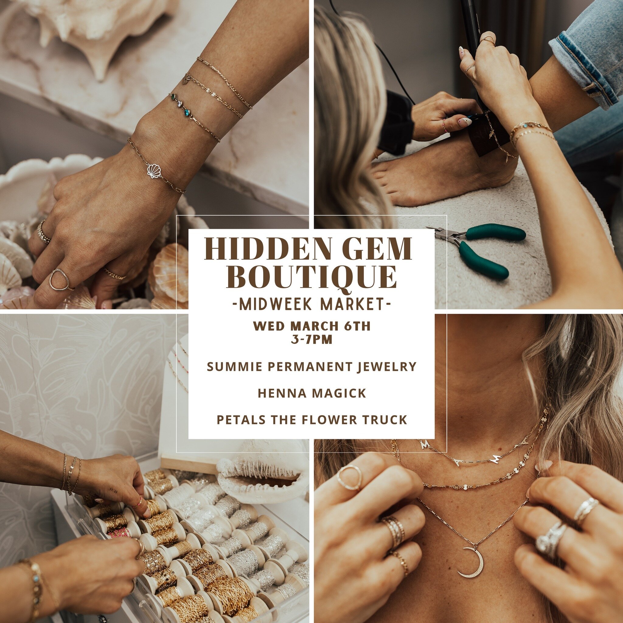 SO SO excited about this PopUp at @hiddengem.boutique for their Midweek Market! It&rsquo;s next Wednesday 3/6 from 3-7pm🪴✨
Featuring some amazing local businesses to shop and connect with, this is an event you&rsquo;re not gunna wanna miss! 

Inda f