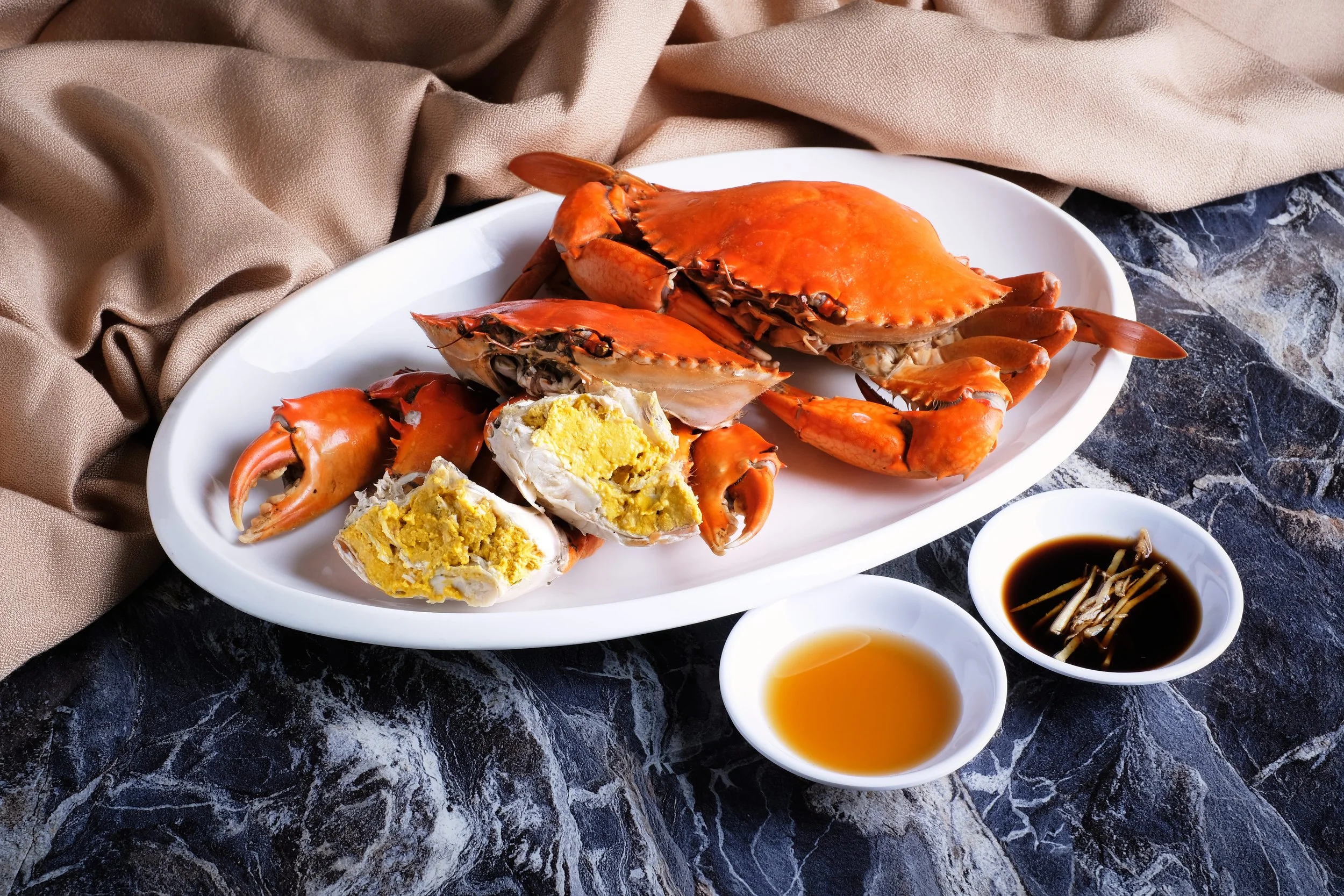 Teochew cold crab with golden roe at Orchid Live Seafood in Singapore