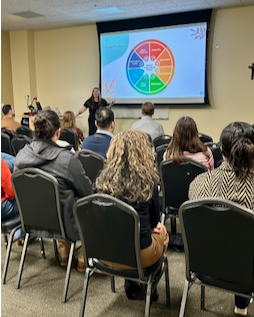 Dr. Ashley Hass presenting at the Technostress Event